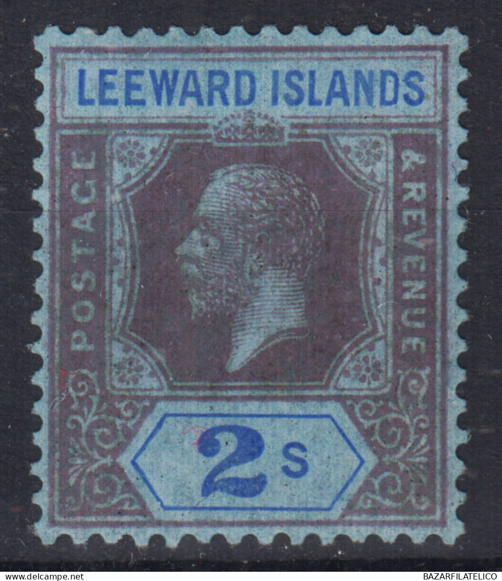 LEEWARD ISLAND 1921-32 2 SHILLING N.74 G.O MLH* - 1952-1971 Pre-Decimal Issues
