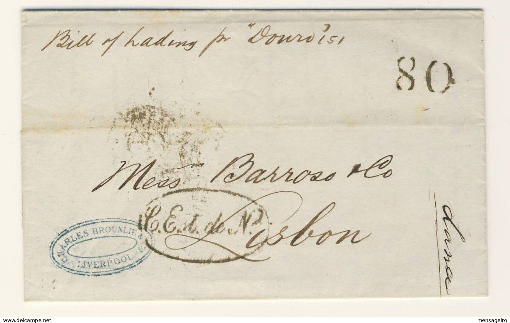 (C02) - PORTUGAL - LETTRE CARTA LETTER - LIVERPOOL  => LISBOA  1861 + ENTRY MARK  "C.EST.DE N." IN OVAL - ...-1853 Vorphilatelie