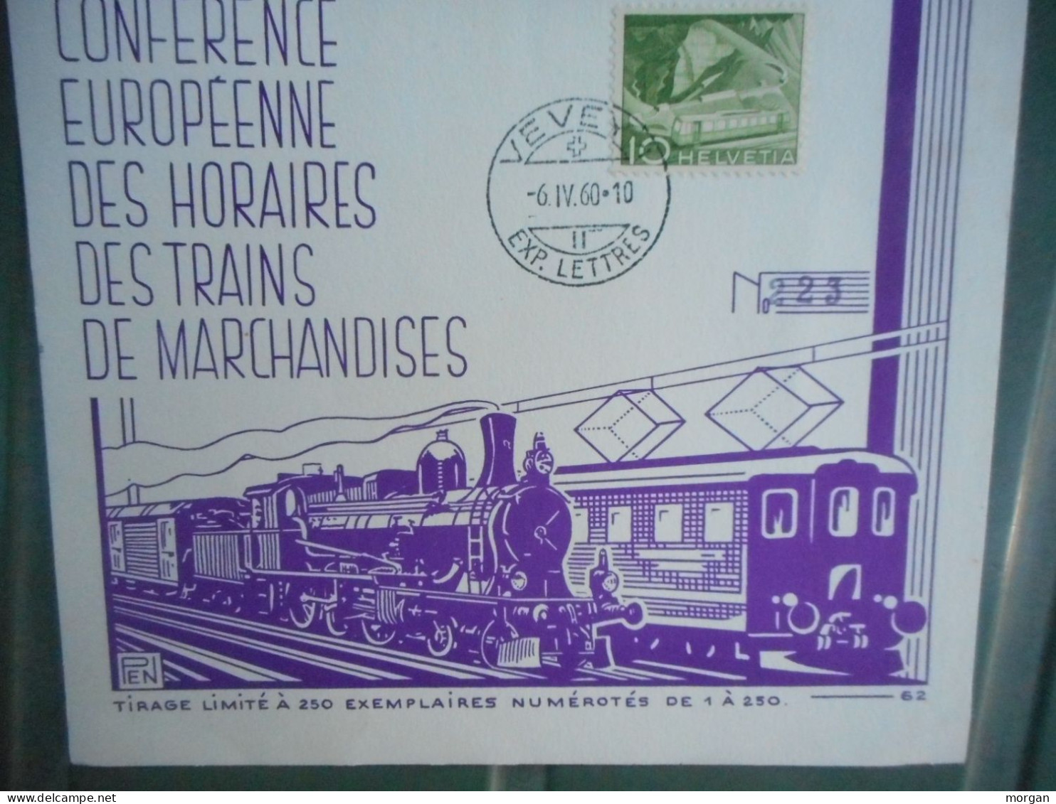 SUISSE, 1960, RARE TIRAGE CONFERENCE EUROPEENNE DES HORAIRES DE TRAINS DE MARCHANDISES, VEVEY 6 AVRIL 1960 - Collections (sans Albums)