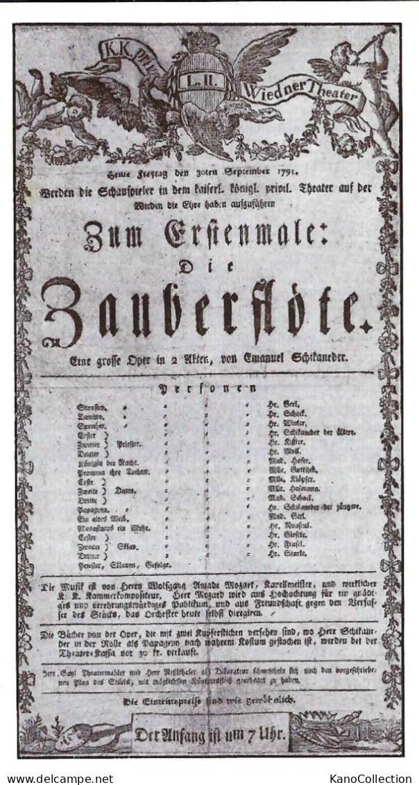 „Die Zauberflöte“, Nachdruck Programm Erstaufführung Schikaneder 1791, Mozarteum Salzburg, Repro, Nicht Gelaufen - Opéra