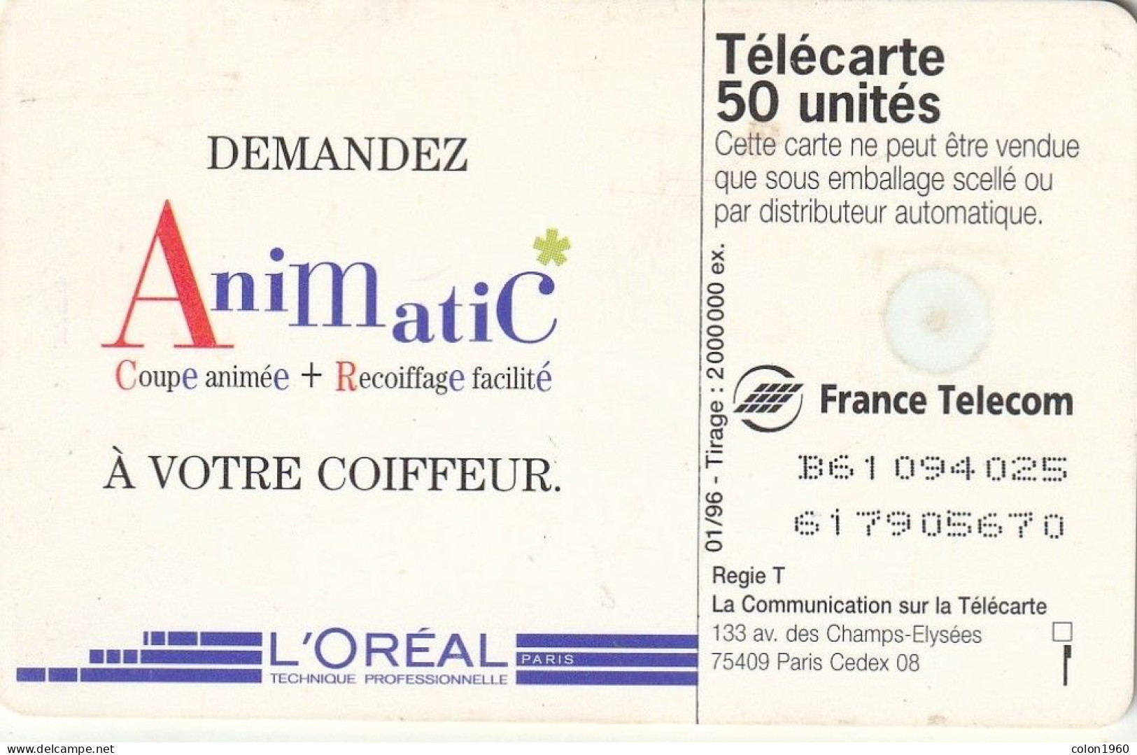 FRANCIA. F620B. L'Oréal - Animatic (GEM1B Red), 50U. 01/96. (001) - 1996