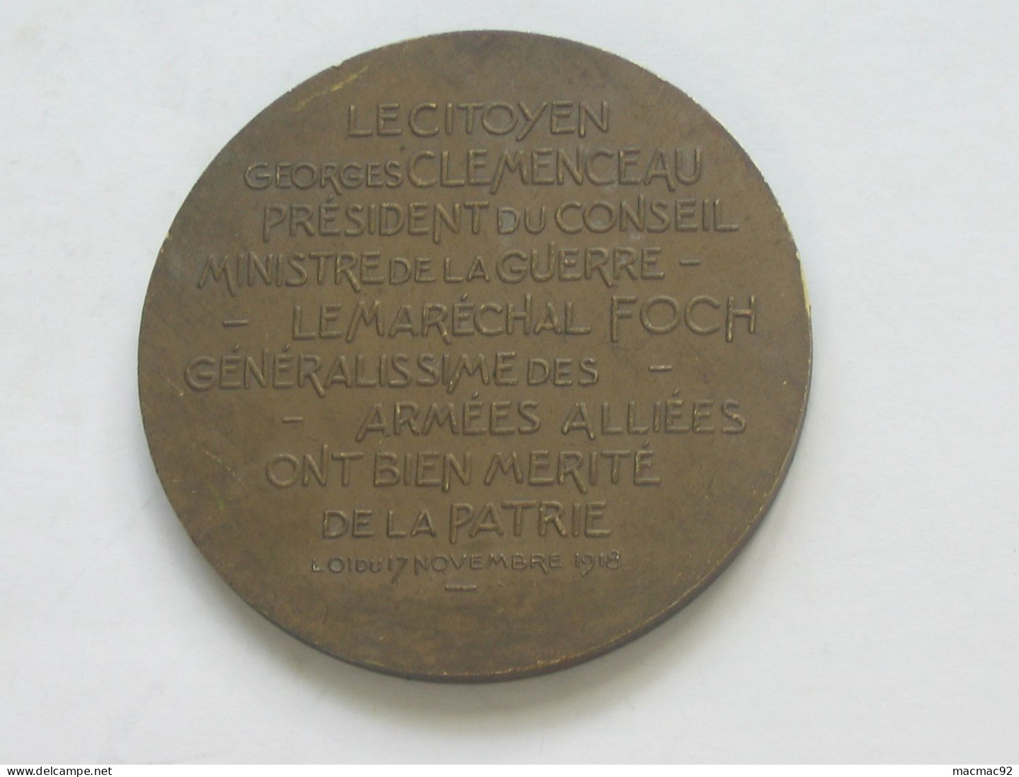 Médaille Clemenceau - Foch 1917-1919    **** EN ACHAT IMMEDIAT **** - France