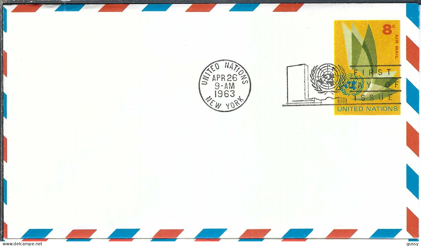 NATIONS-UNIES  P.A. 1963: Aérogramme Entier De 8c Obl. CAD PJ "New-York" - Poste Aérienne