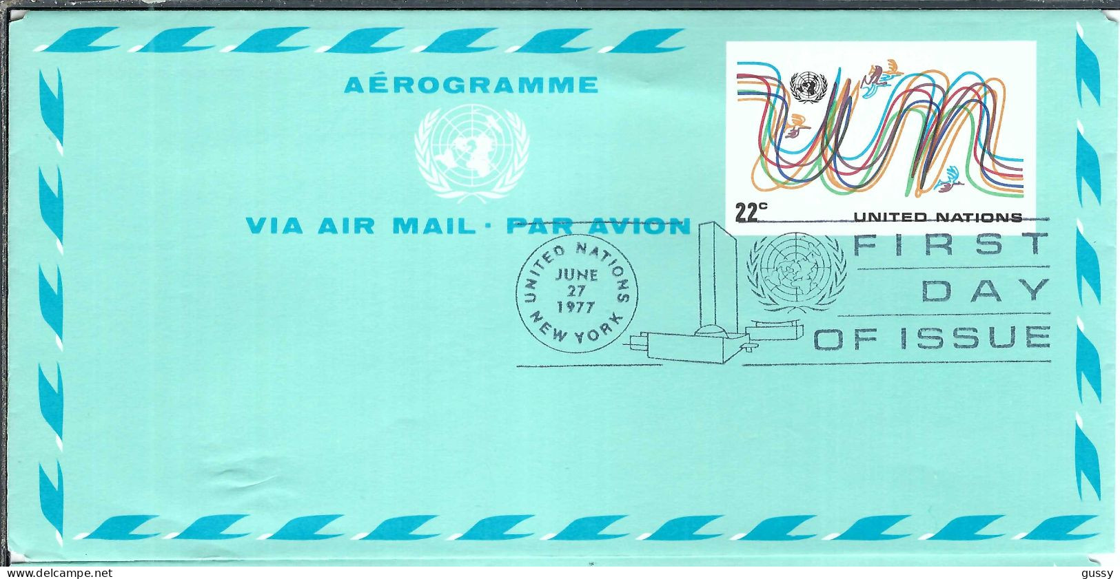 NATIONS-UNIES  P.A. 1977: Aérogramme Entier De 22c Obl. CAD PJ "New-York" - Poste Aérienne