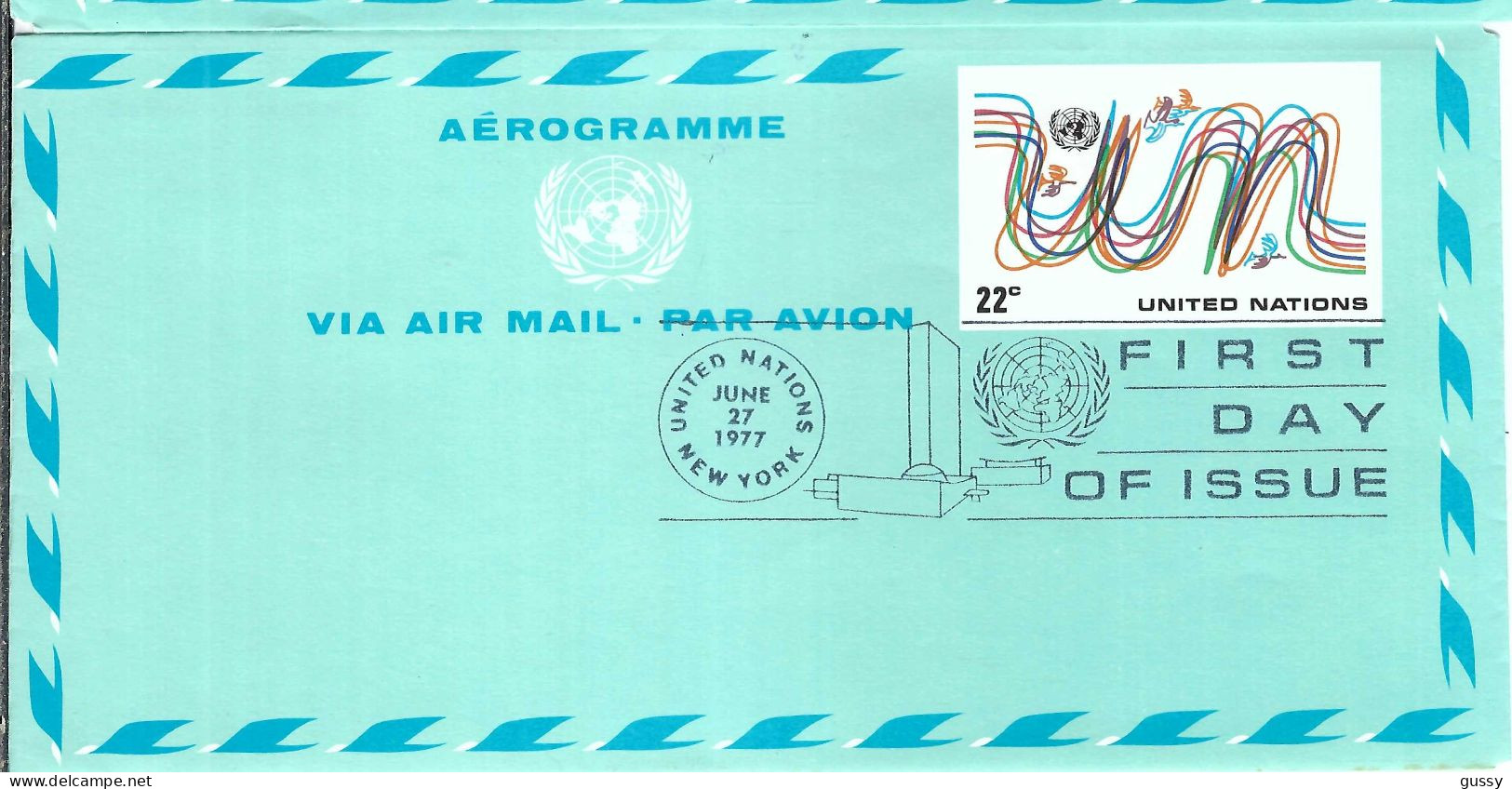 NATIONS-UNIES  P.A. 1977: Aérogramme Entier De 22c Obl. CAD PJ "New-York" - Posta Aerea