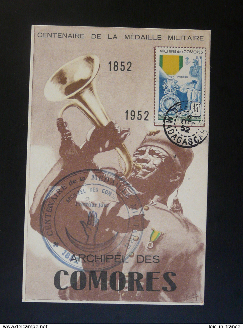 Carte Maximum Card Centenaire Médaille Militaire Comores Oblit. Madagascar 1952 - Storia Postale