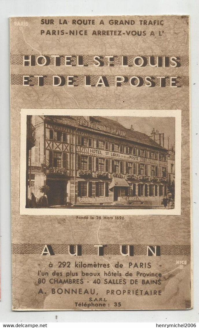 71 Autun Fascicule Publicité Hotel St Louis Et De La Poste 3 Volets 10x16,3 Cm Avec Photos Imprimées - Bourgogne