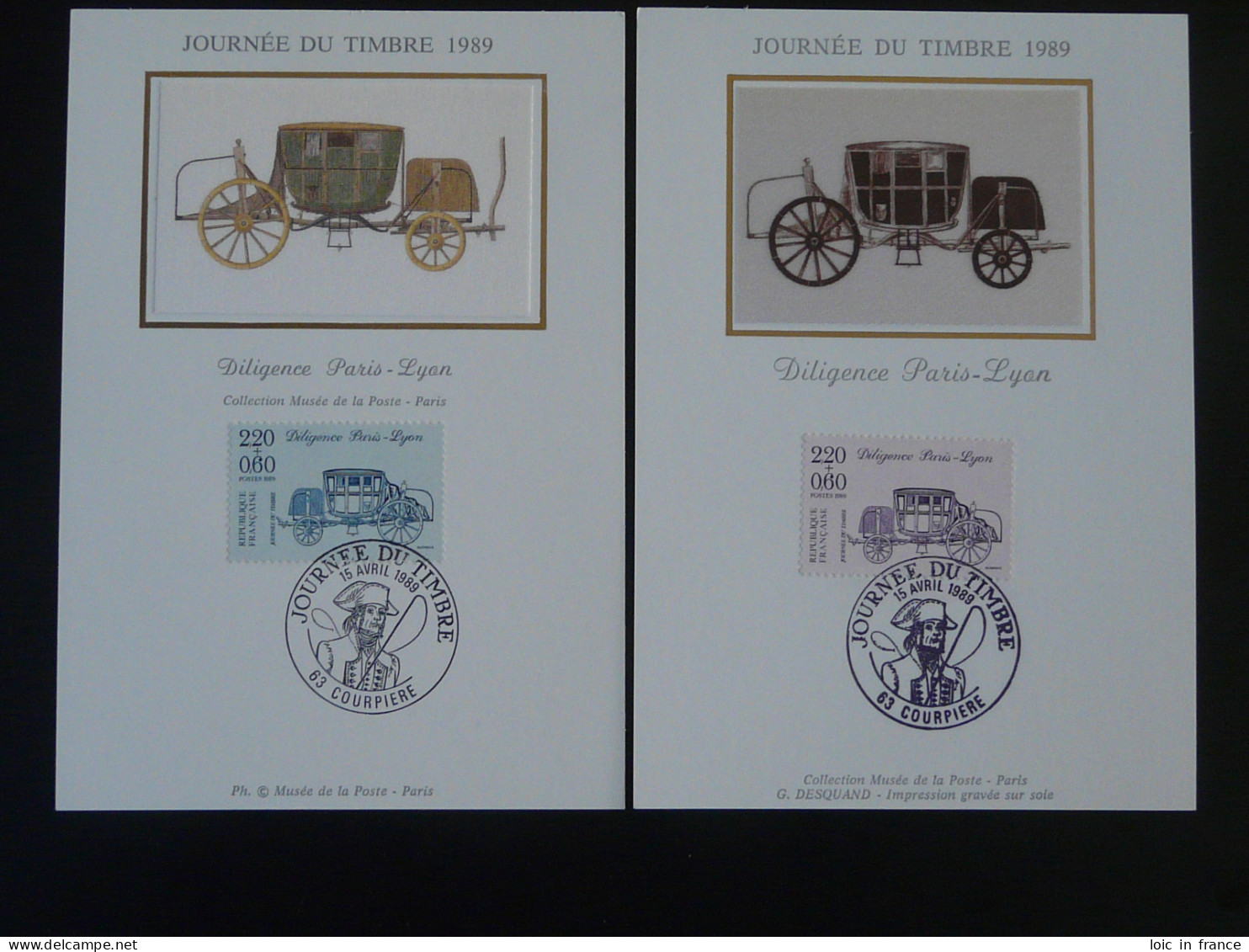 Carte Maximum Card (x2) Diligence Journée Du Timbre Courpière 63 Puy De Dome 1989  - Stage-Coaches