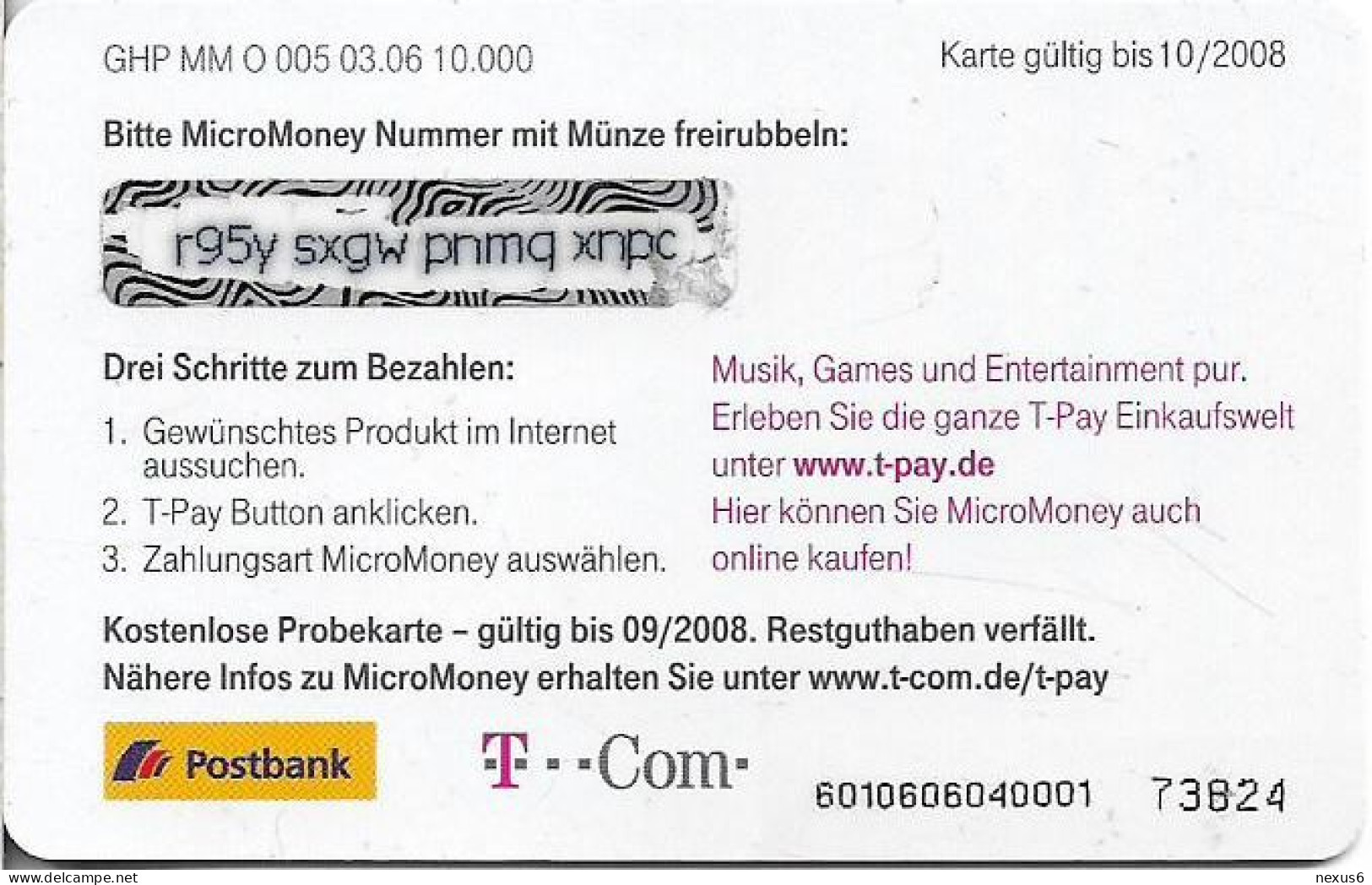 Germany - Micromoney - GHP MM O 005-03.06 - Football Team, Exp.10.2008, Remote Mem. 3€, 10.000ex, Used - [3] T-Pay  Micro-Money