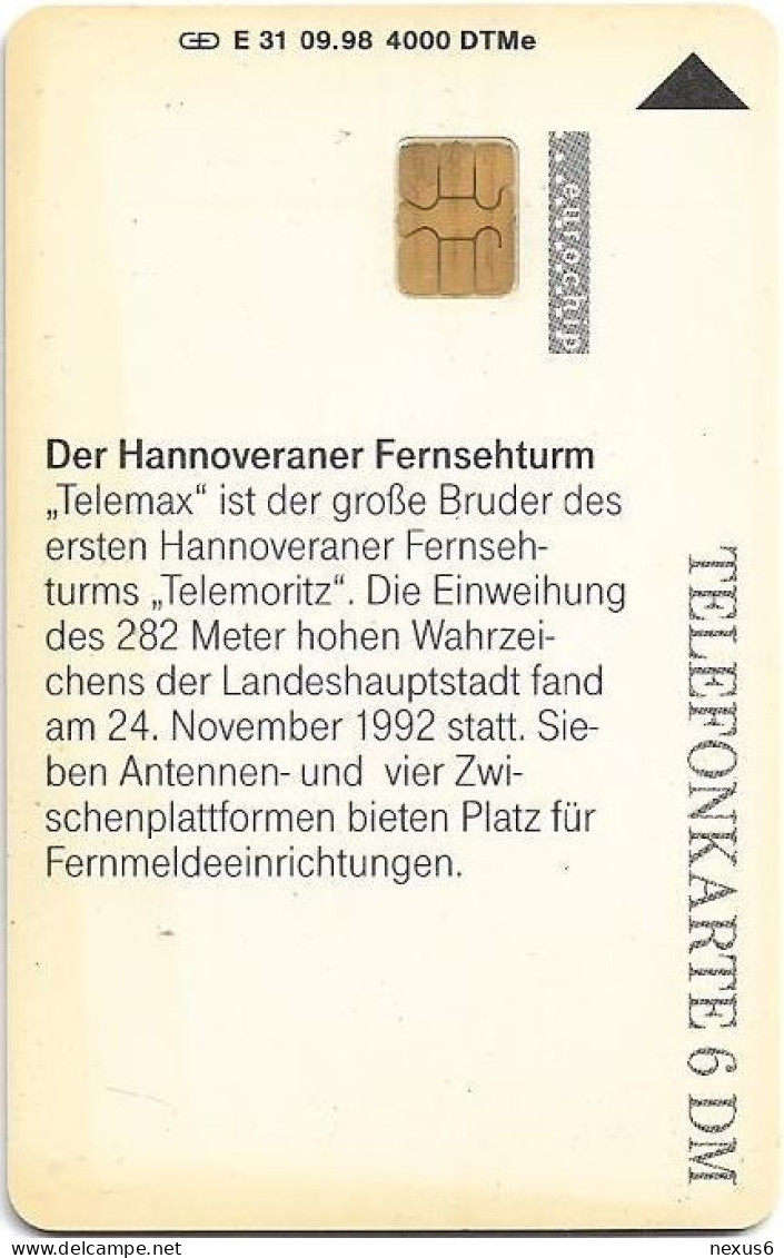 Germany - Fernsehtürme 3 -  E 31 - 09.1998 - 6DM, 4.000ex, Used - E-Series : Edition - D. Postreklame