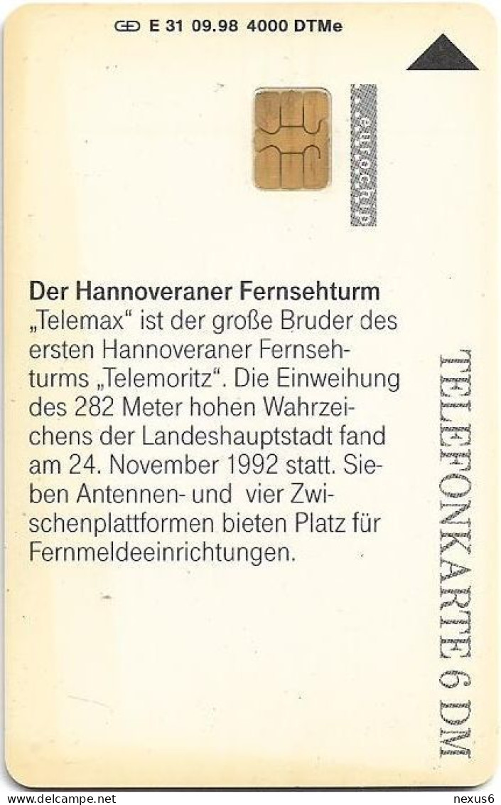 Germany - Fernsehtürme 3 -  E 31 - 09.1998 - 6DM, 4.000ex, Used - E-Series: Editionsausgabe Der Dt. Postreklame