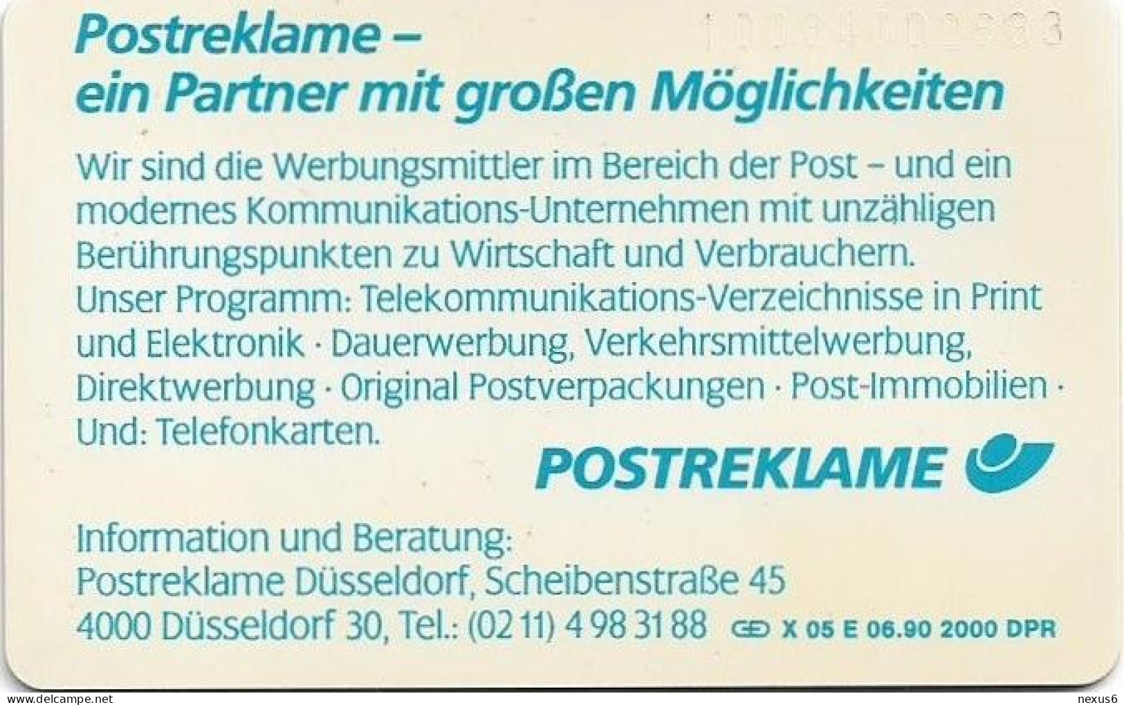 Germany - X 05E - Skyline 5 - Postreklame Düsseldorf, 06.1990, 20U, 2.000ex, Mint - X-Series : Pubblicitarie Della D. Postreklame