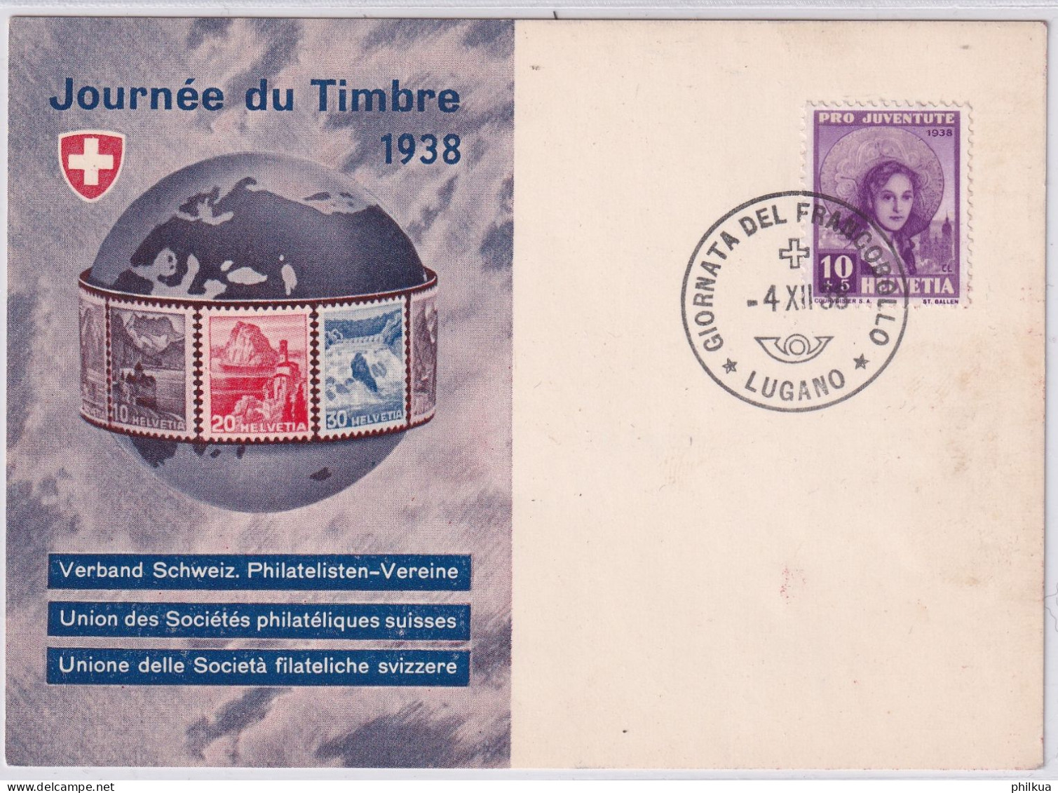 1938 - Suisse - Tag Der Briefmarke - Journeé Du Timbre - Giornata Francobollo - Michel 332 Mit Sonderstempel LUGANO - Giornata Del Francobollo