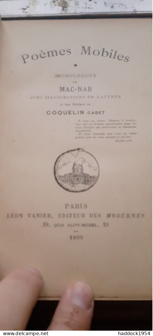 Poèmes Mobiles Monologues Et Poèmes Incongrus  De MAC-NAB Léon Vanier 1890-1891 - Französische Autoren