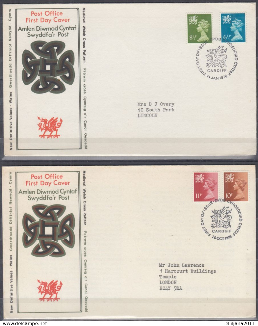 Action !! SALE !! 50 % OFF !! ⁕ GB 1976 QEII ⁕ Regional Issue WALES New Definitives Values ⁕ 2 FDC Cover CARDIFF - Gales