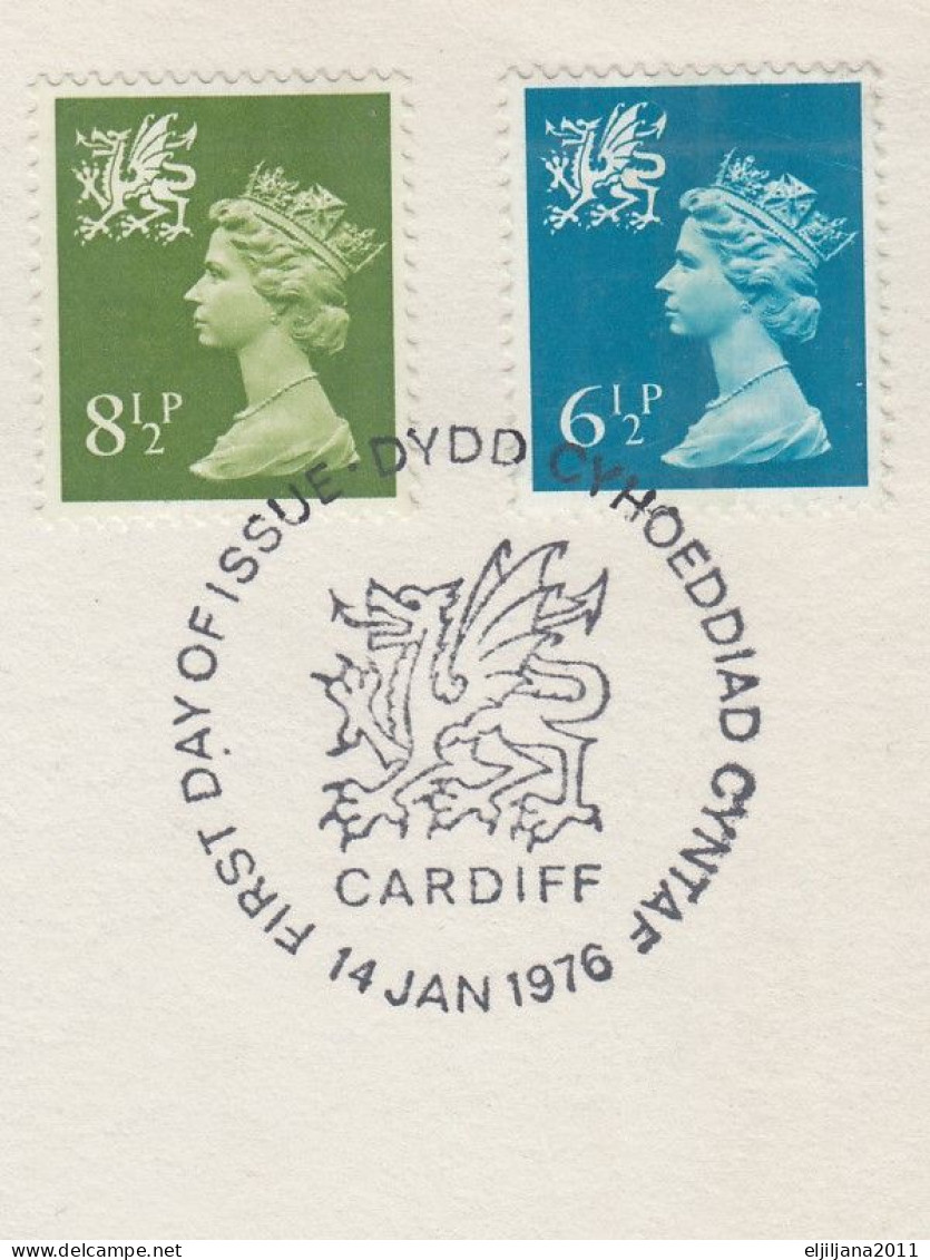 Action !! SALE !! 50 % OFF !! ⁕ GB 1976 QEII ⁕ Regional Issue WALES New Definitives Values ⁕ 2 FDC Cover CARDIFF - Pays De Galles