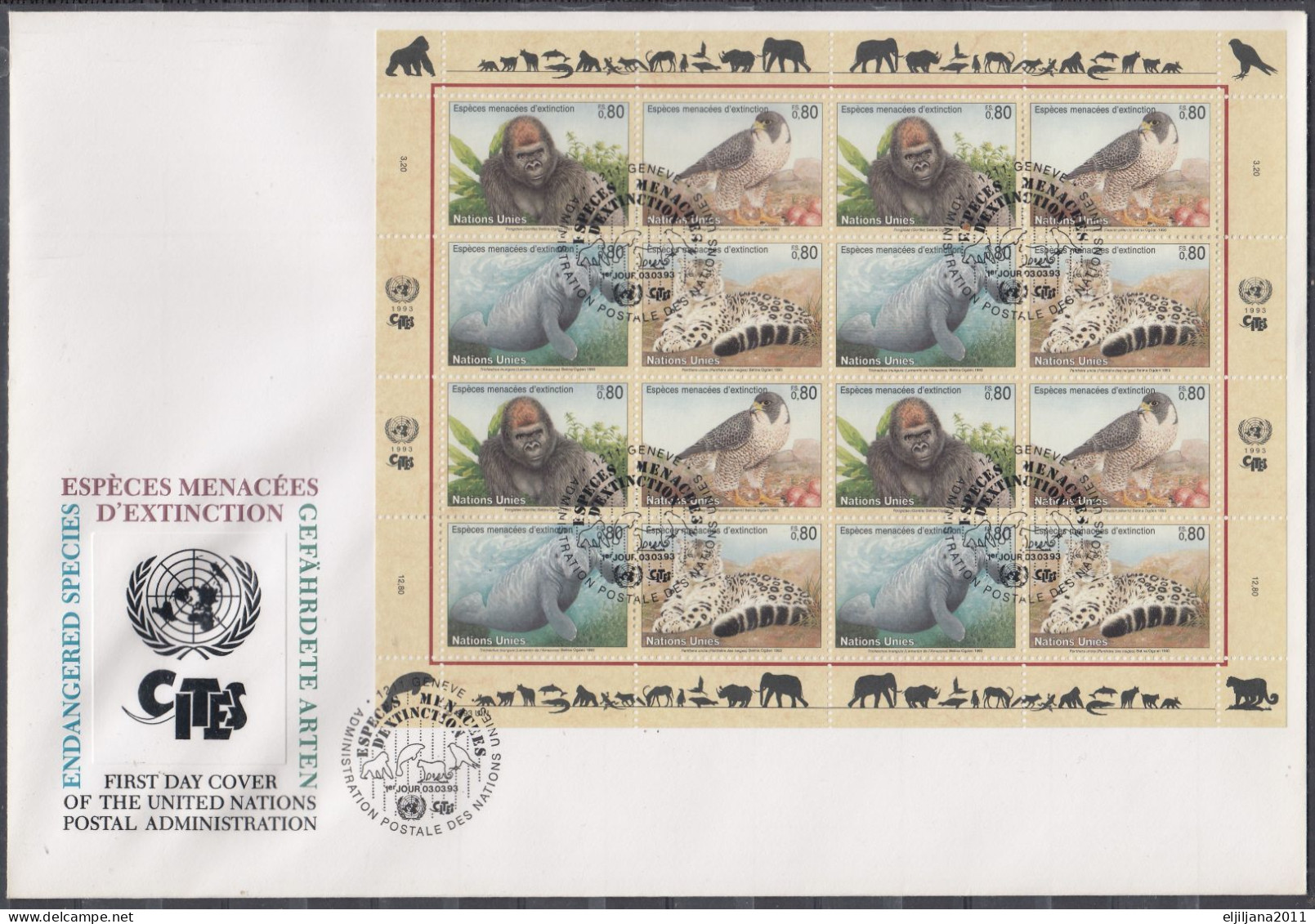 Action !! SALE !! 50 % OFF !! ⁕ UN 1993 Genf SWITZERLAND ⁕ Fauna - Endangered Species ⁕ XXL FDC Cover - Lettres & Documents