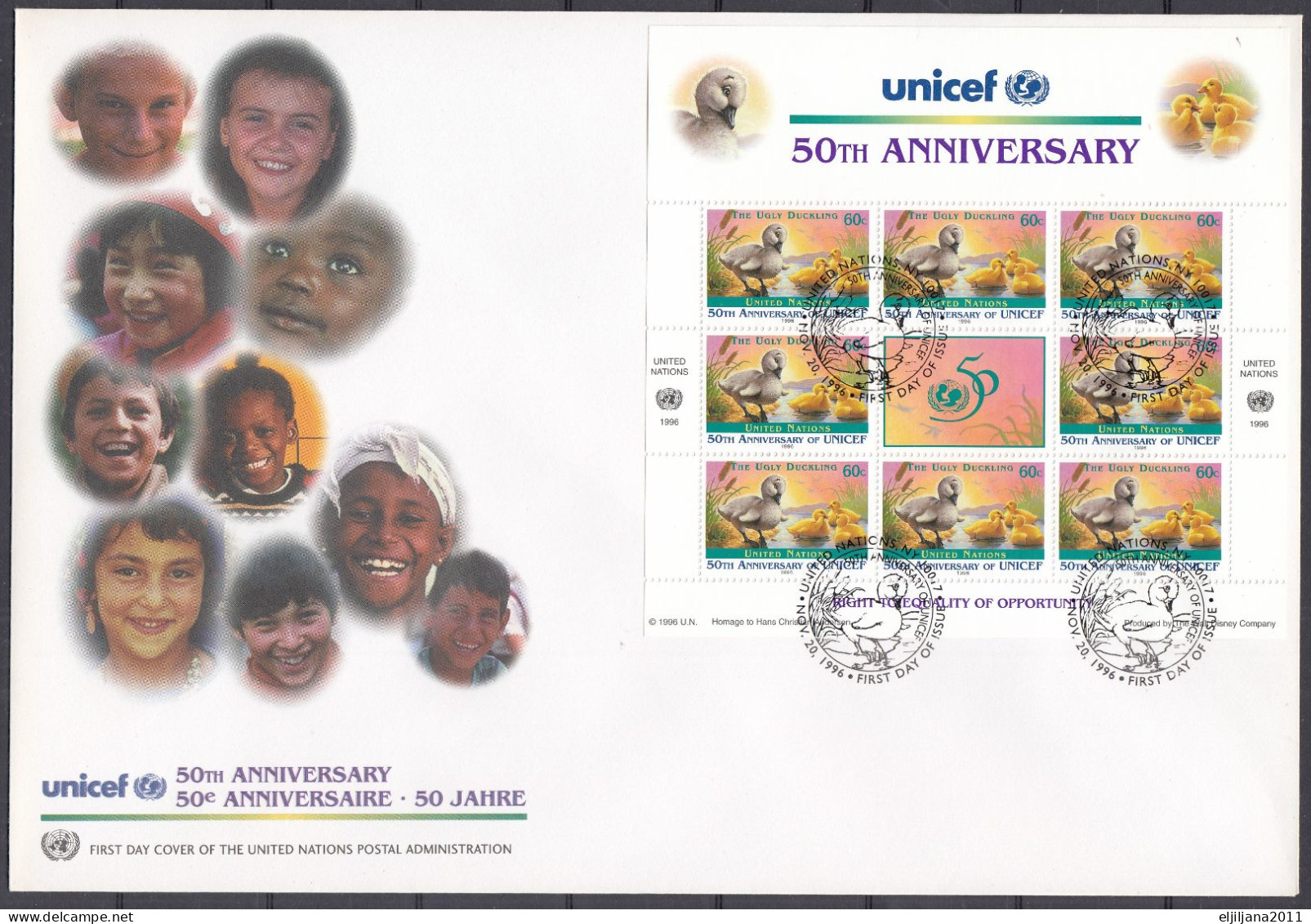 Action !! SALE !! 50 % OFF !! ⁕ UNICEF 1996 ⁕ 50th Anniversary ⁕ New York UN 2v XXL FDC Cover - Briefe U. Dokumente