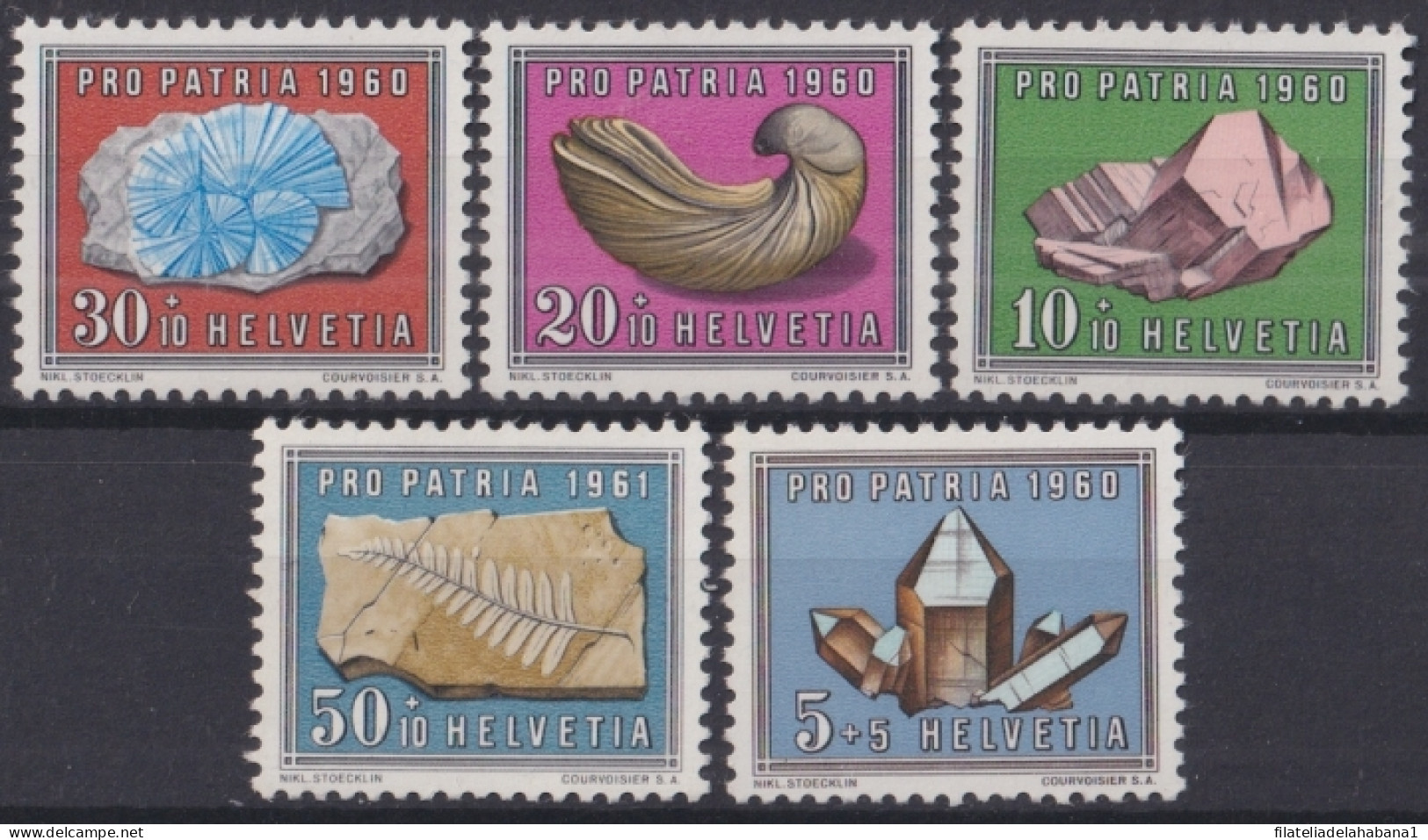 F-EX44683 SWITZERLAND MNH 1960 PRO PATRIA ANIMAL FOSSILS & MINERALS.  - Fossiles