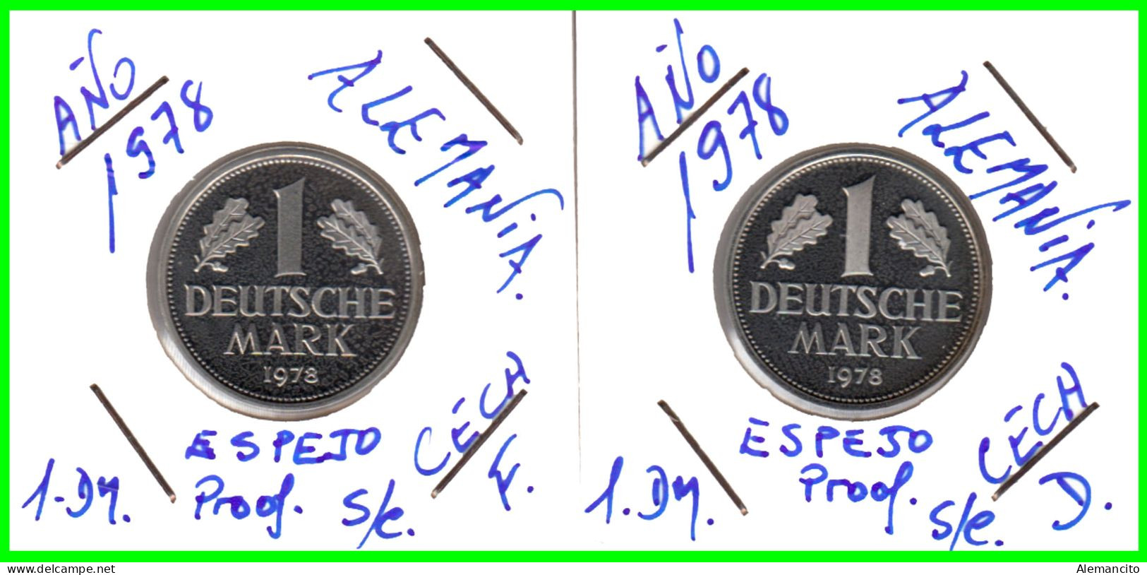 ALEMANIA - DEUTSCHLAND - GERMANY - 2 -MONEDAS DE 1.00 DM ESPIGAS Y AGUILA DEL AÑO 1977 CON LAS CECAS - F.- D - 1 Mark