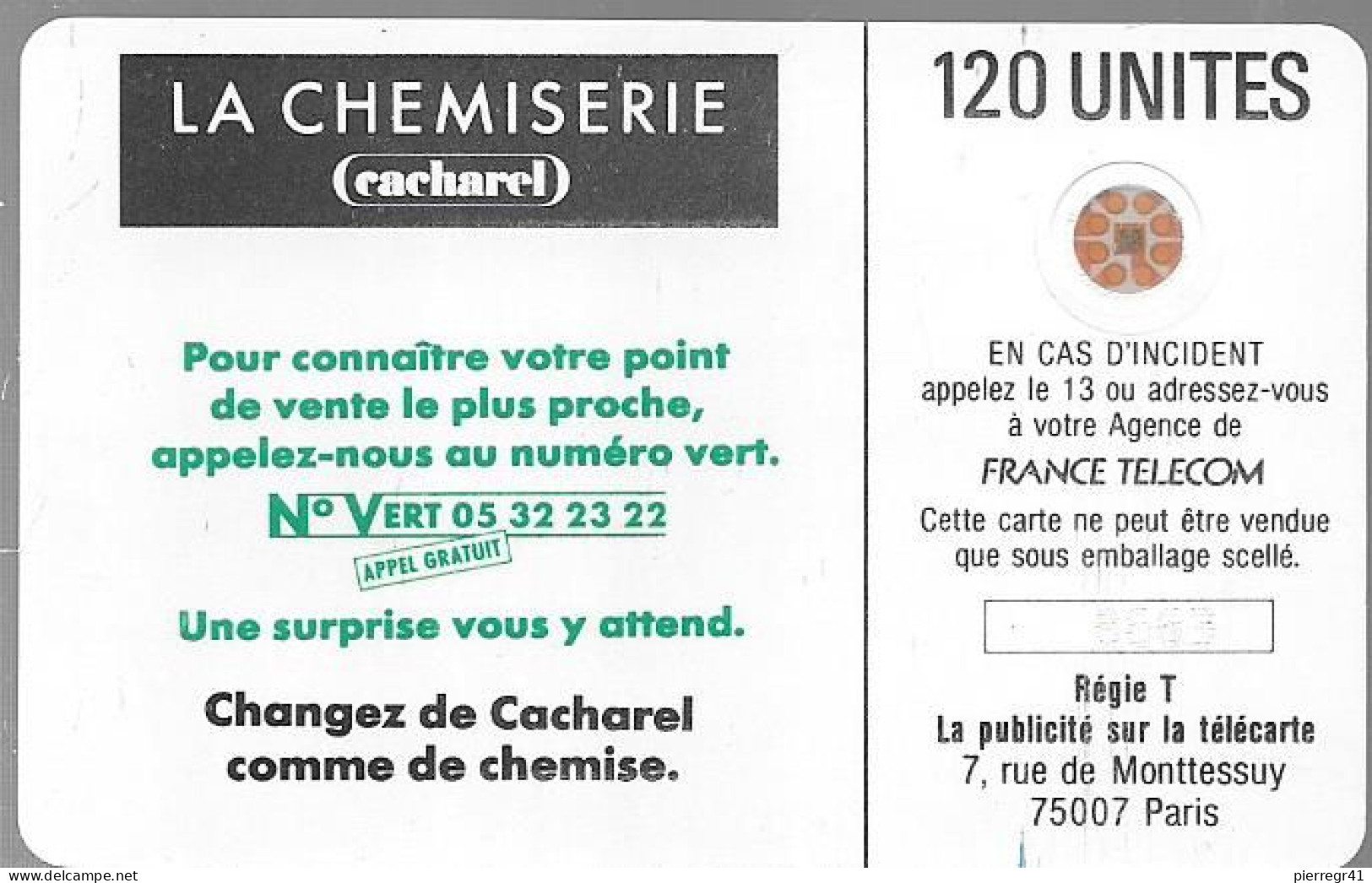 CARTE-PUBLIC-F33.440.E-120U-SC4 Ob-1988-CACHAREL-CHEMISE-V° 4 Impact-N°8663-Cour- évidée--UTILISE-TBE- - 1988