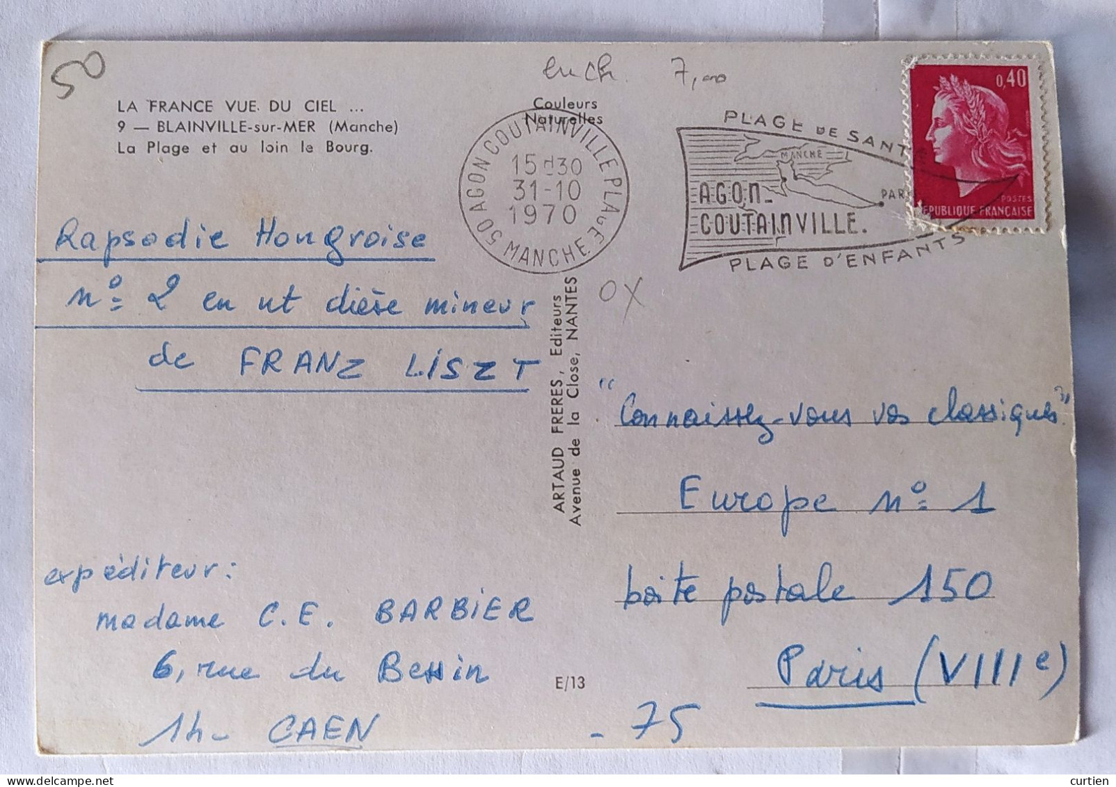 BLAINVILLE Sur MER . 50 . Vue Aérienne . La Plage Et Bourg Au Loin . 1970 . Rare . Voir Dos - Blainville Sur Mer