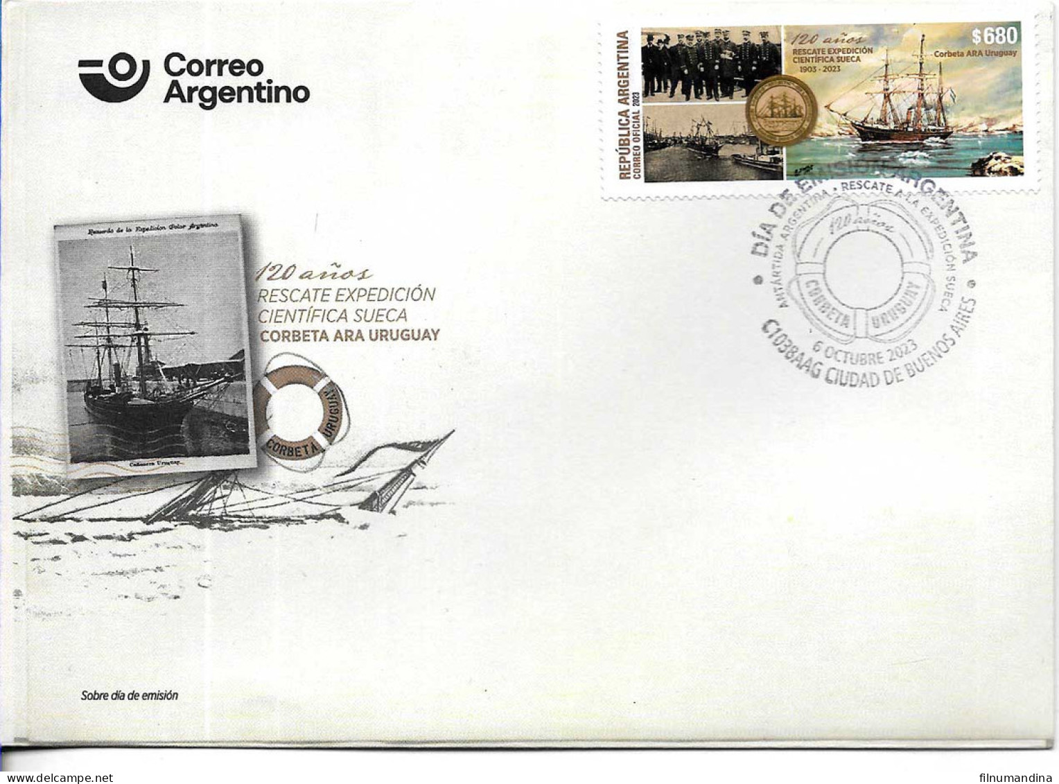 #75296 ARGENTINA 2023 SHIP ANTARCTIC RESCUE 120° ANIV CORBETA ARA URUGUAY PAINTING FDC - Neufs