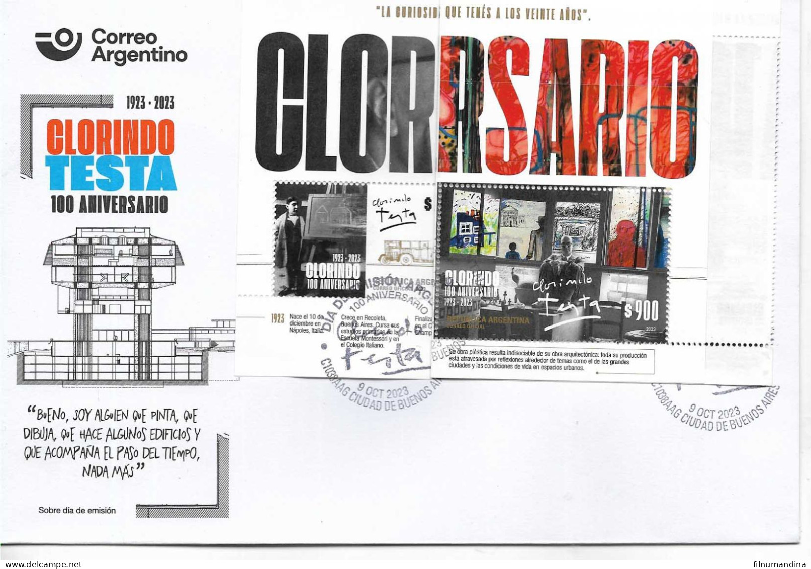 #75301 ARGENTINA 2023 CLORINDO TESTA ARCHITECTURE ANIVERSARY FDC - Unused Stamps