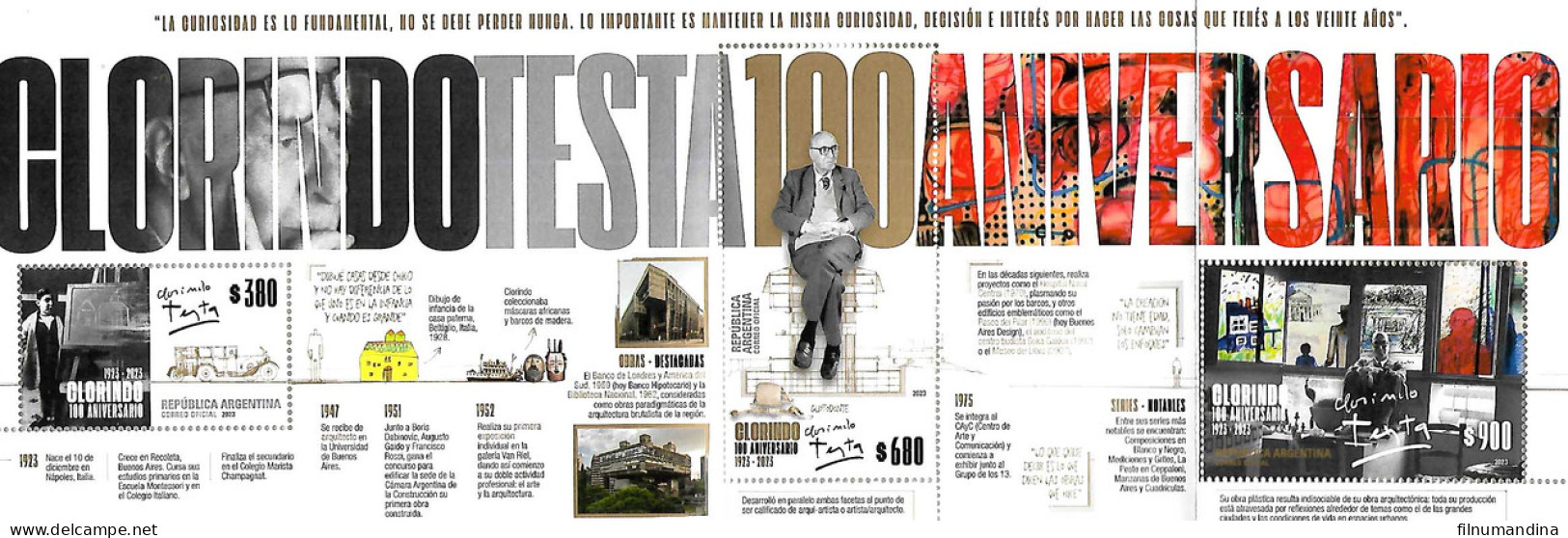 #75303 ARGENTINA 2023 CLORINDO TESTA ARCHITECTURE ANIV MNH + FDC +BROCHURE COMBO - Nuevos