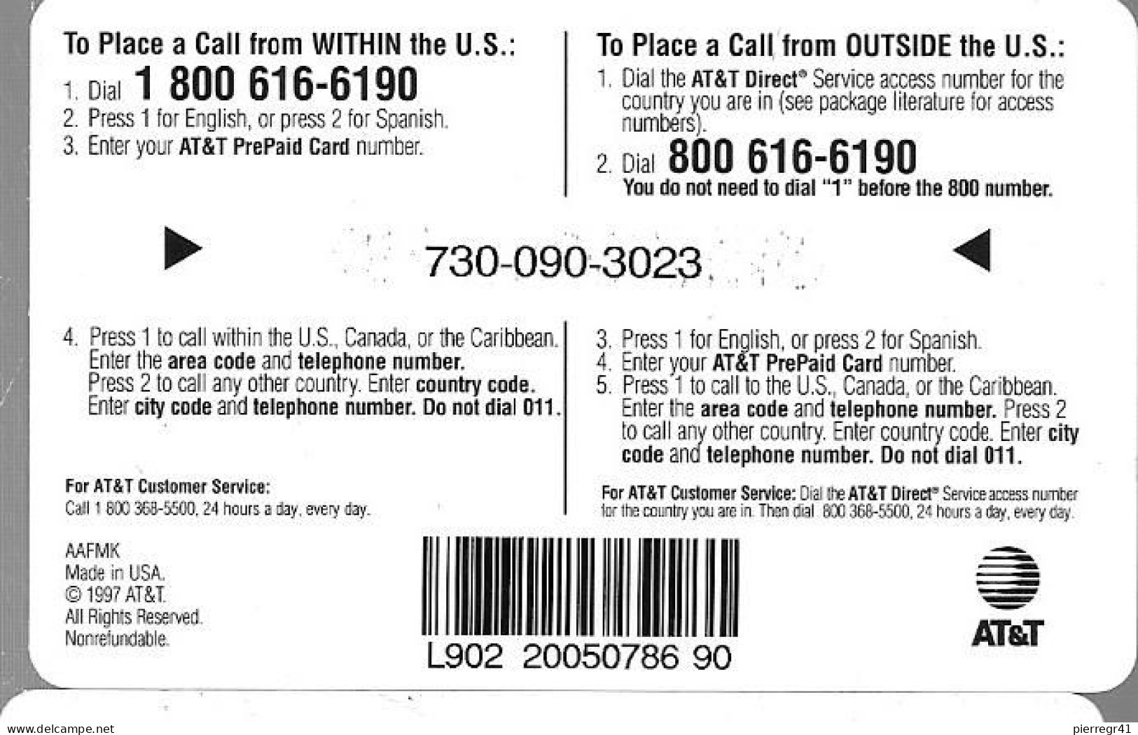 CARTE- PREPAYEE-USA-1997-AT&T-20MN-GLOBE TERRE-Pastic Epais-Glacé-GRATTE-TBE-RARE - AT&T