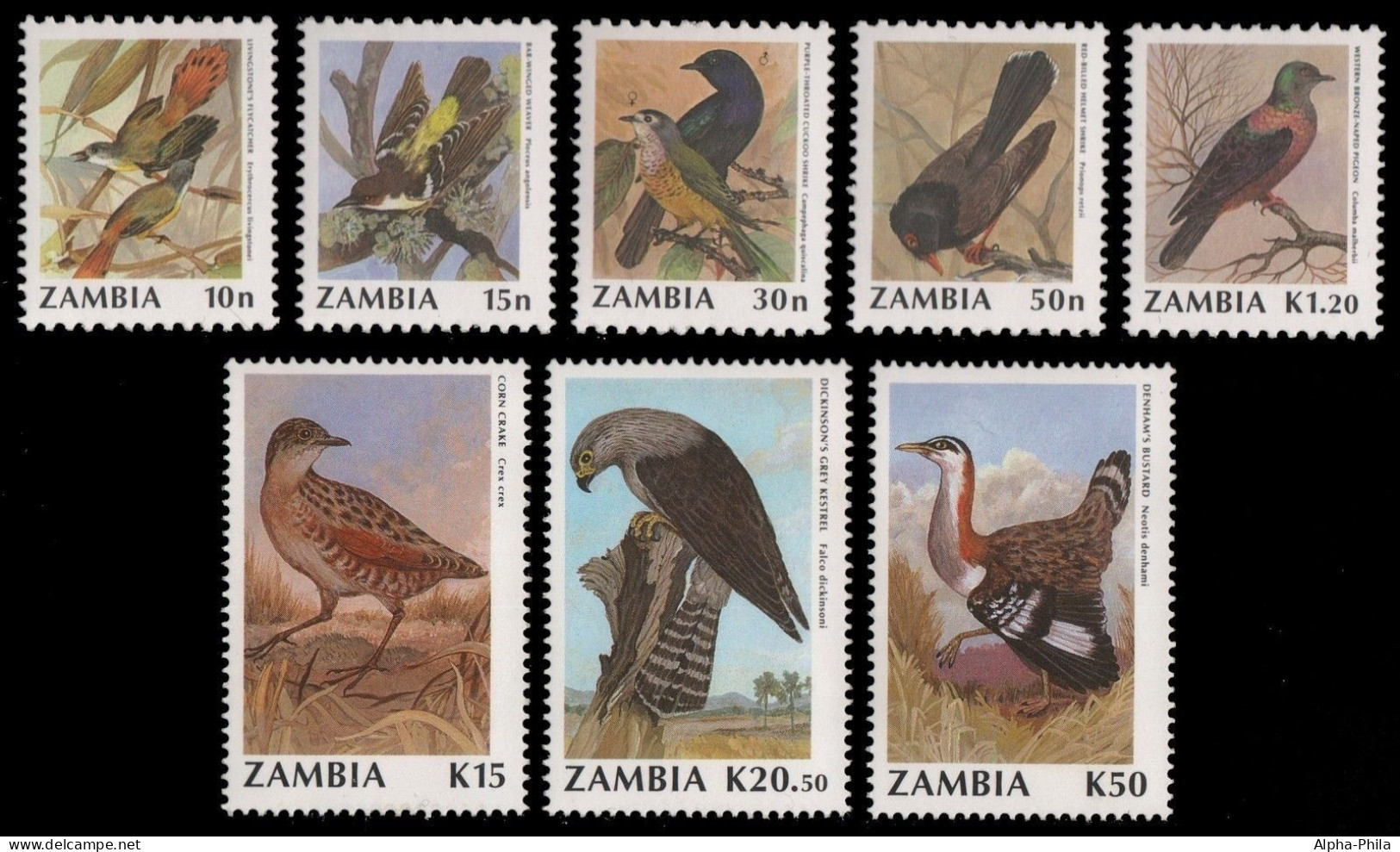 Sambia 1990 - Mi-Nr. 528-535 ** - MNH - Vögel / Birds - Zambia (1965-...)