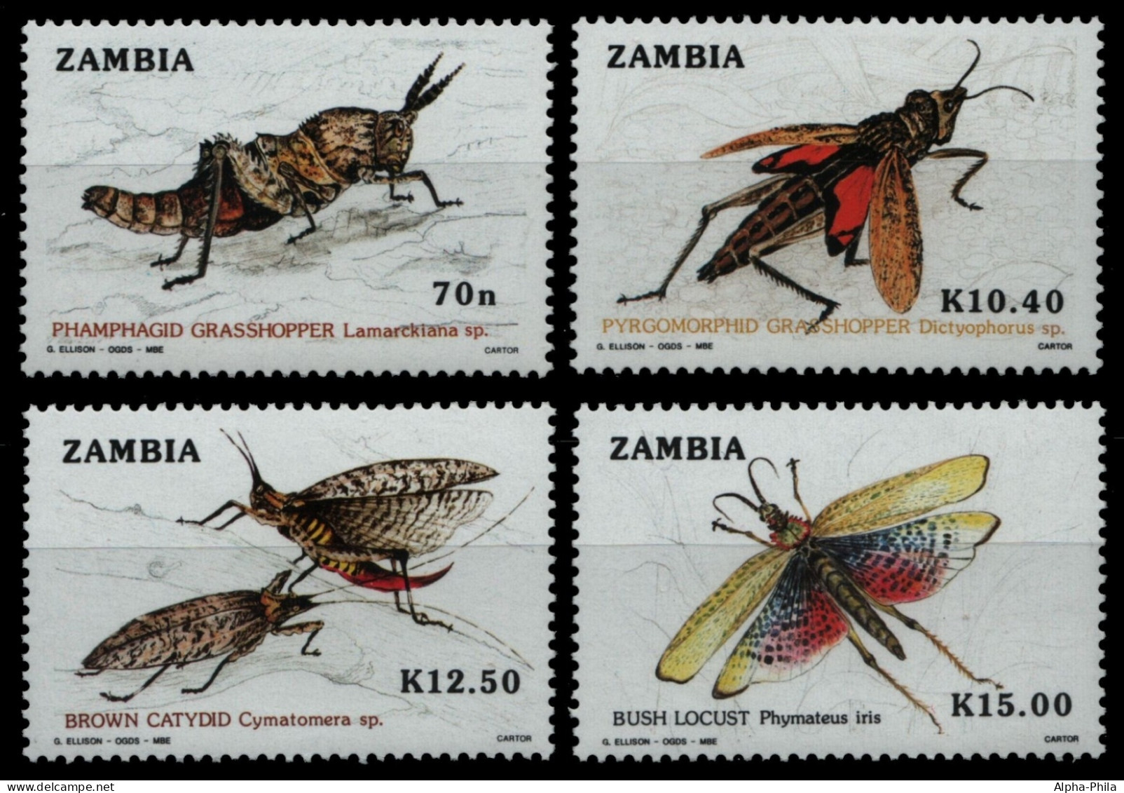 Sambia 1989 - Mi-Nr. 503-506 ** - MNH - Insekten / Insects - Zambia (1965-...)