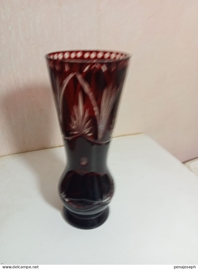 Vase Ancien Cristal De Boheme Hauteur 21 Cm - Jarrones