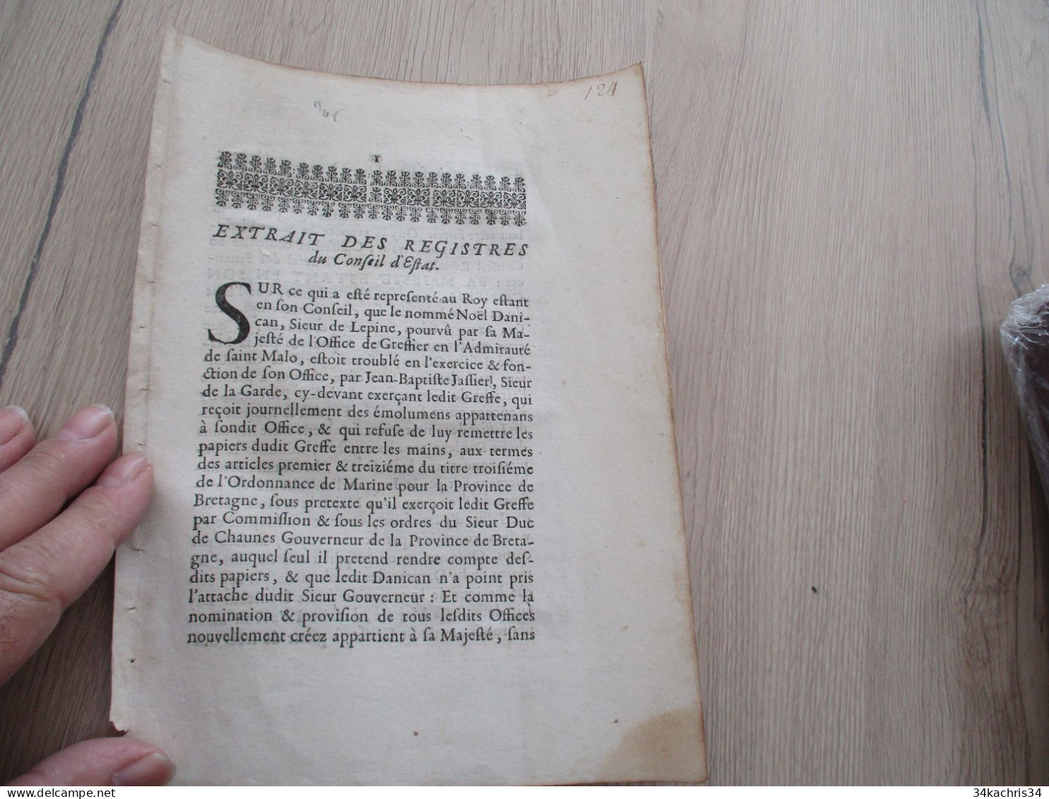 M45 Extrait Des Registres Du Conseil D'Etat 26/01/1692 Louis Colbert Marine Commerce Lepine/Jaffier Bretagne St Malo - Decrees & Laws