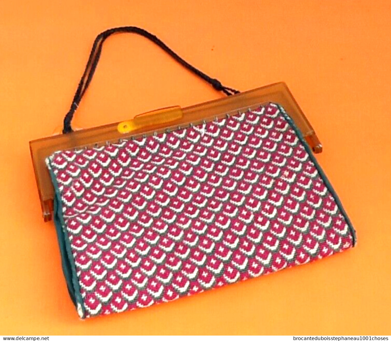 Années 1950 Pochette Dame  Tapisserie Vintage  Fermoir Façon Ambre - Bolsos Y  Billeteras