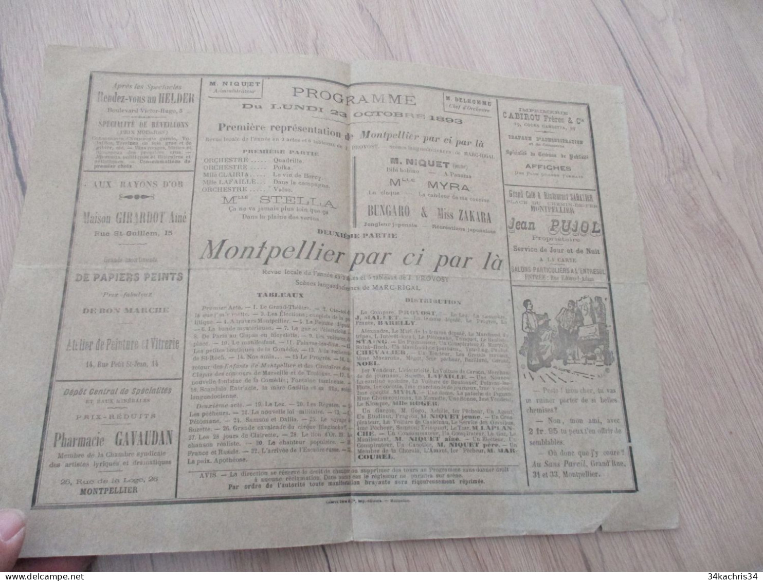 Programme Montpellier  1893 Eden Concert Par Ci Parlà Musique Comique Jongle Bungaro Zakara - Programmes