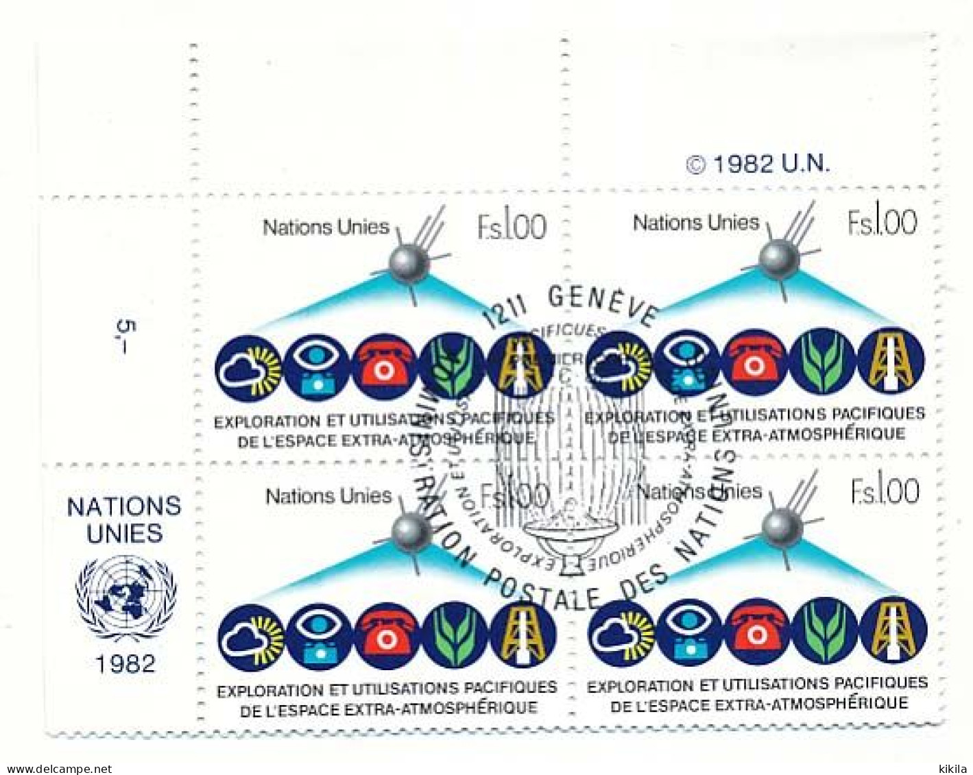 Bloc 4 Timbres  Oblitérés NATIONS UNIS XII-9 Exploration Et Utilisation Pacifique De L'espace Extra-atmosphérique 1982 - Oblitérés