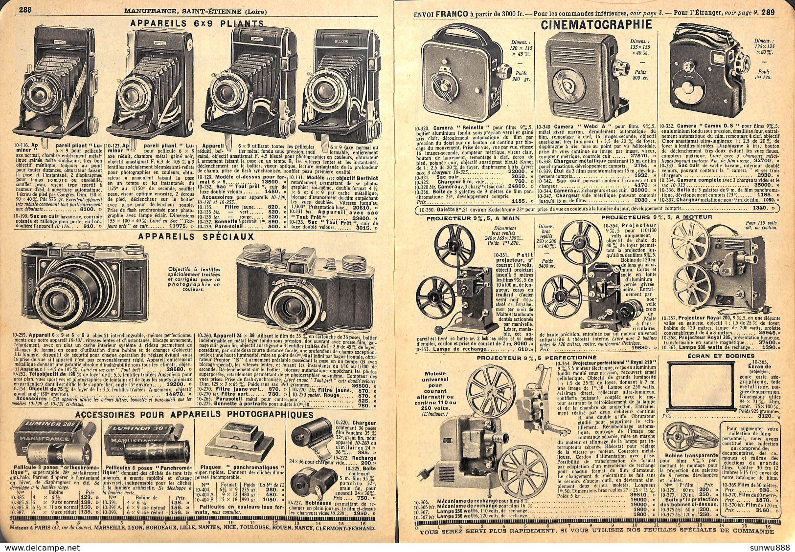 # 3 Feuillets Du Catalogue Manufacture Française D'Armes & Cycles - Photographie Cinématographie.. - 1950 - ...