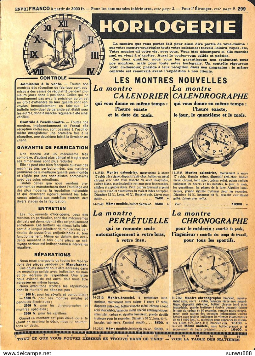 # 4 Feuillets Du Catalogue Manufacture Française D'Armes & Cycles - Horlogerie Montre Réveil Bijouterie.. - 1950 - ...