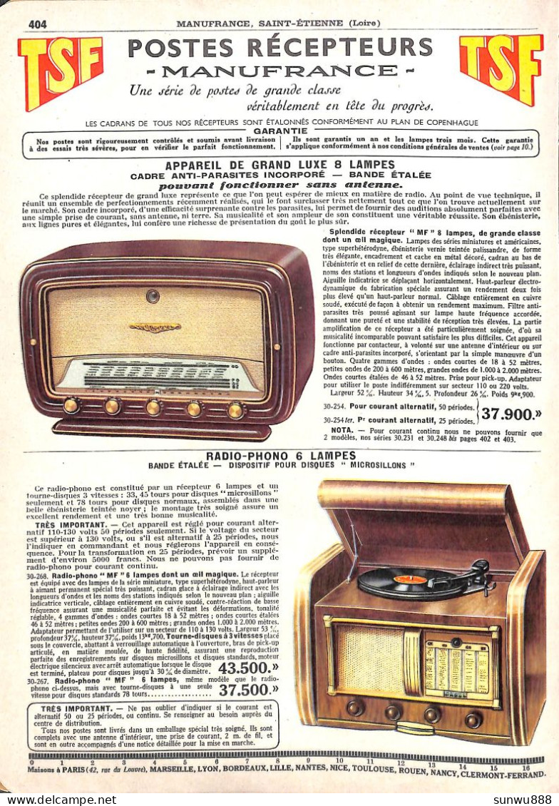 # 3 Feuillets Du Catalogue Manufacture Française D'Armes & Cycles - TSF Radio Tourne-disques Phonographes - 1950 - ...