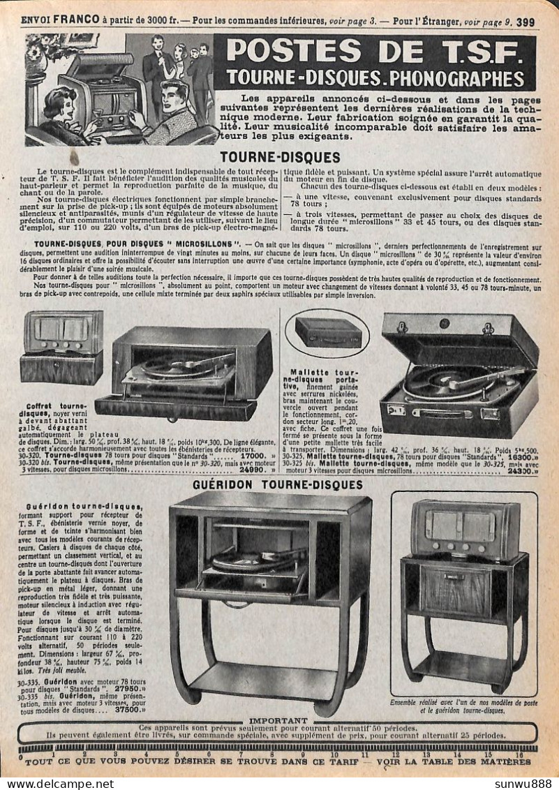 # 3 Feuillets Du Catalogue Manufacture Française D'Armes & Cycles - TSF Radio Tourne-disques Phonographes - 1950 - ...