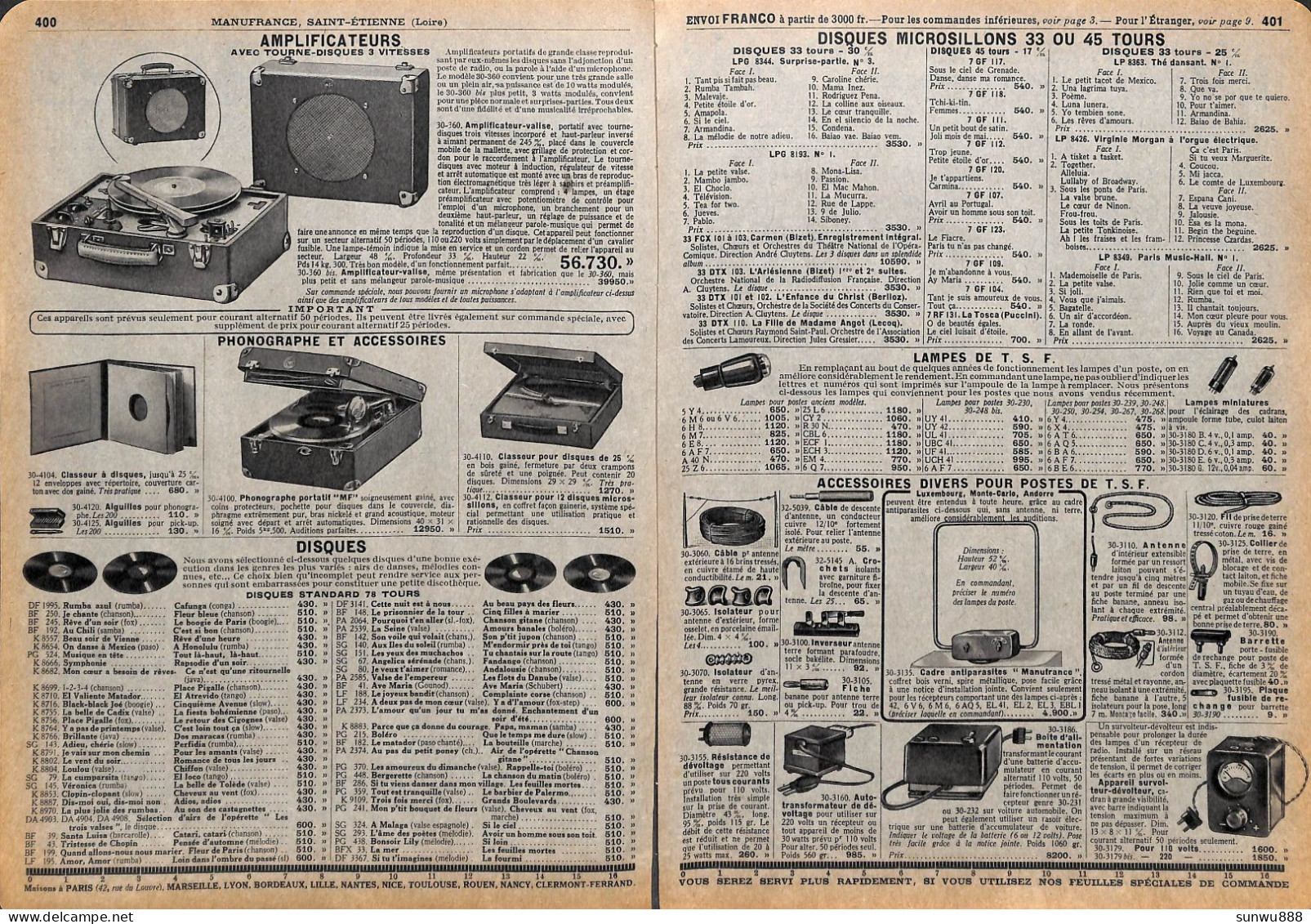 # 3 Feuillets Du Catalogue Manufacture Française D'Armes & Cycles - TSF Radio Tourne-disques Phonographes - 1950 - ...