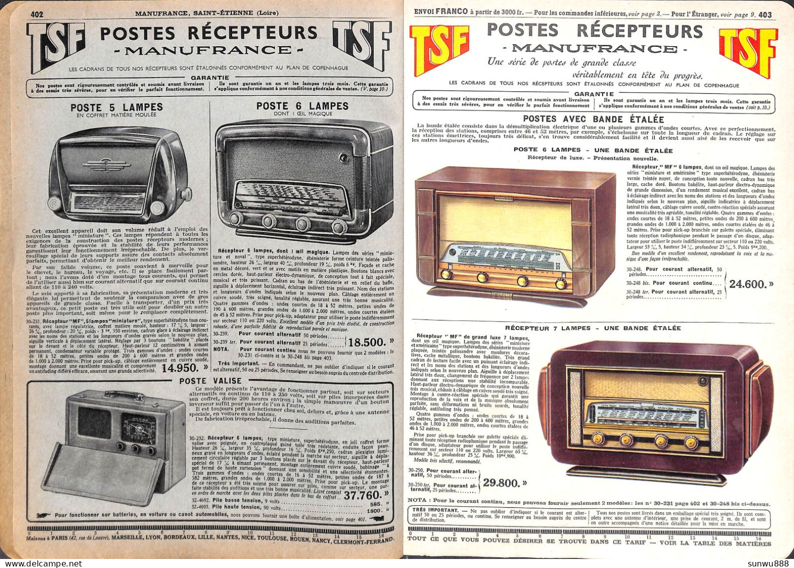 # 3 Feuillets Du Catalogue Manufacture Française D'Armes & Cycles - TSF Radio Tourne-disques Phonographes - 1950 - ...