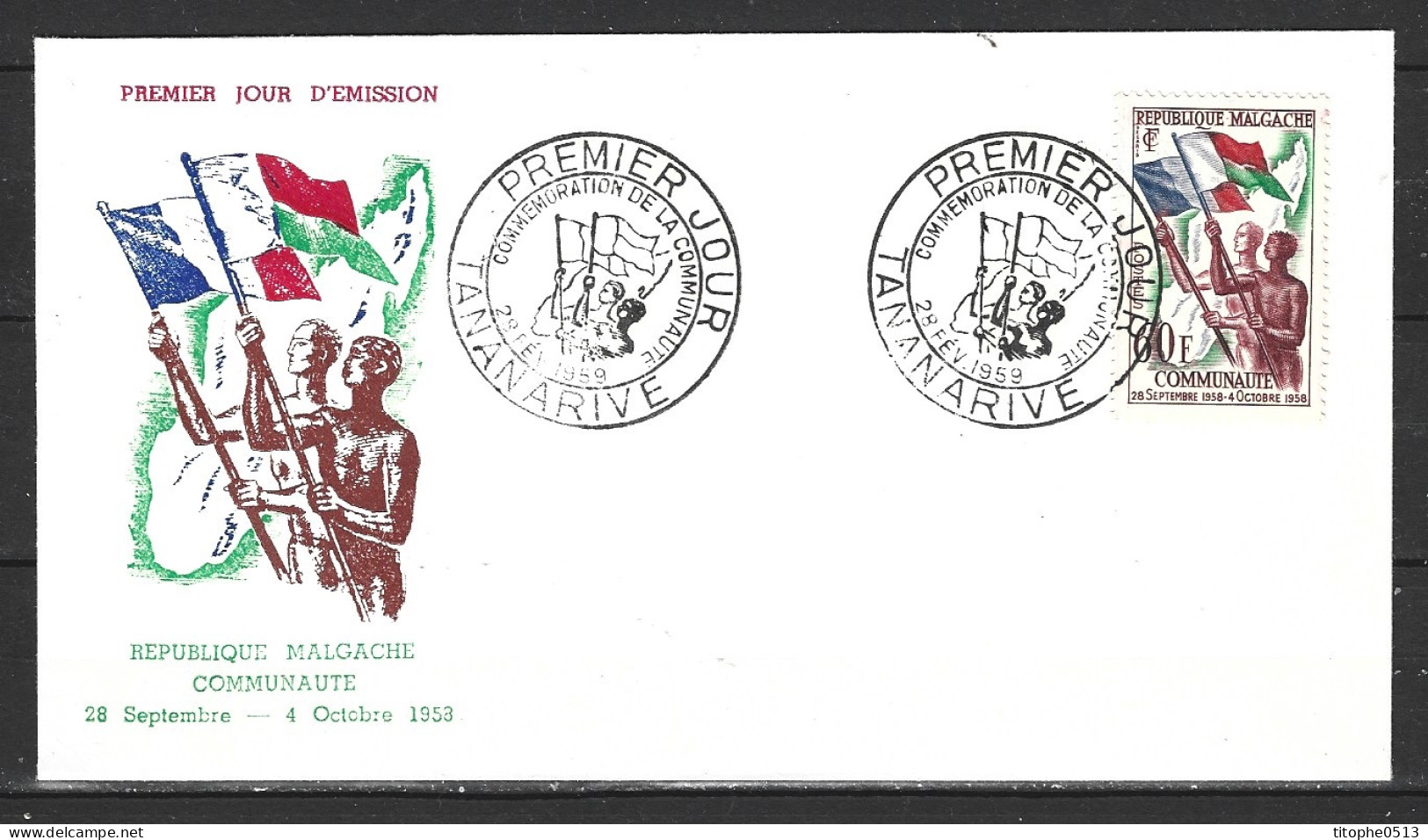 MADAGASCAR. N°340 De 1959 Sur Enveloppe 1er Jour. Drapeaux. - Omslagen