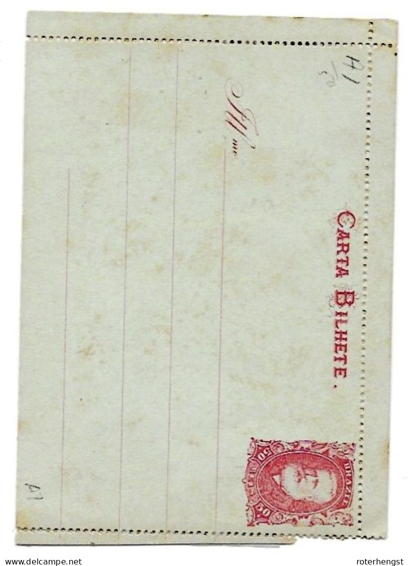 Brazil Very Old First A1 Mint Stationary Card Carta Bilhete Lightly Stained And Corner Fault - Entiers Postaux