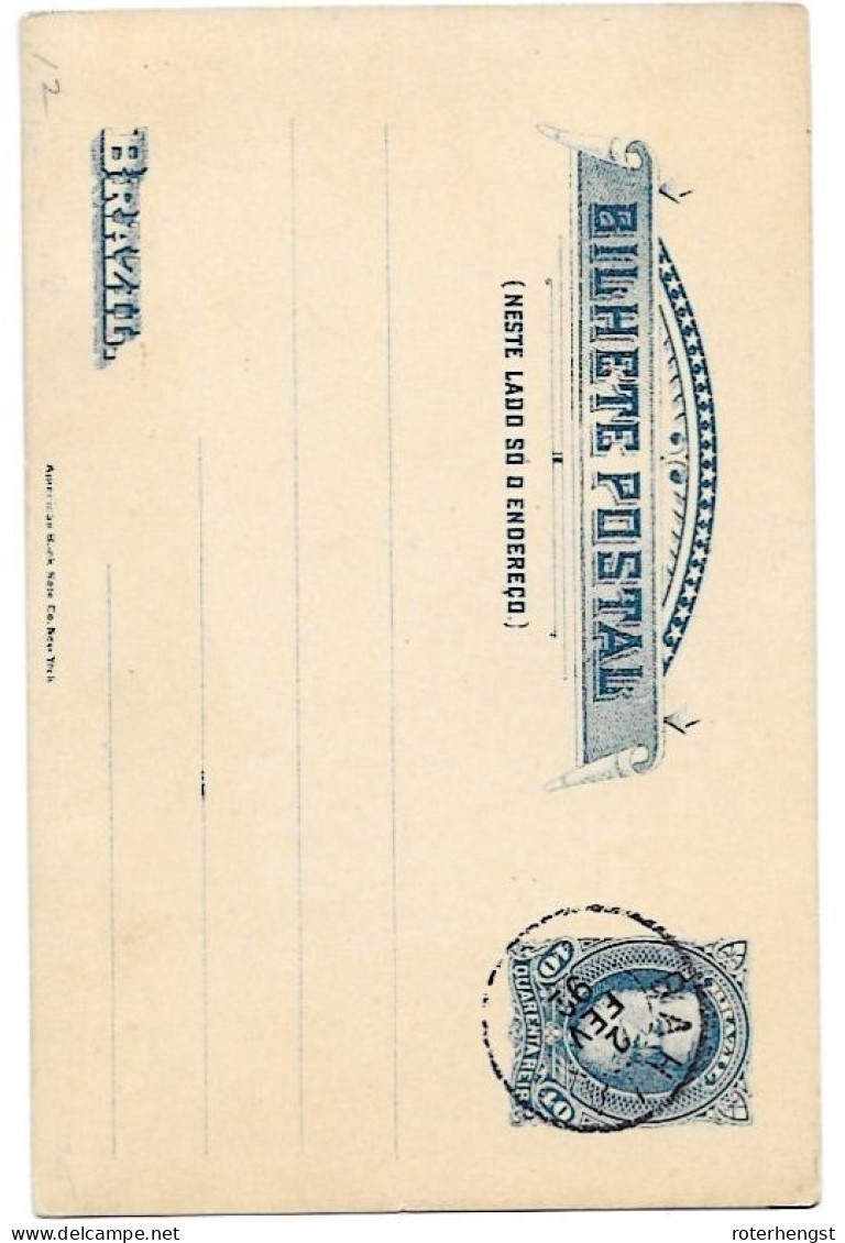 Brazil Cancelled Bahia 1892 Stationary Card 12 Carta Bilhete Unwritten - Entiers Postaux