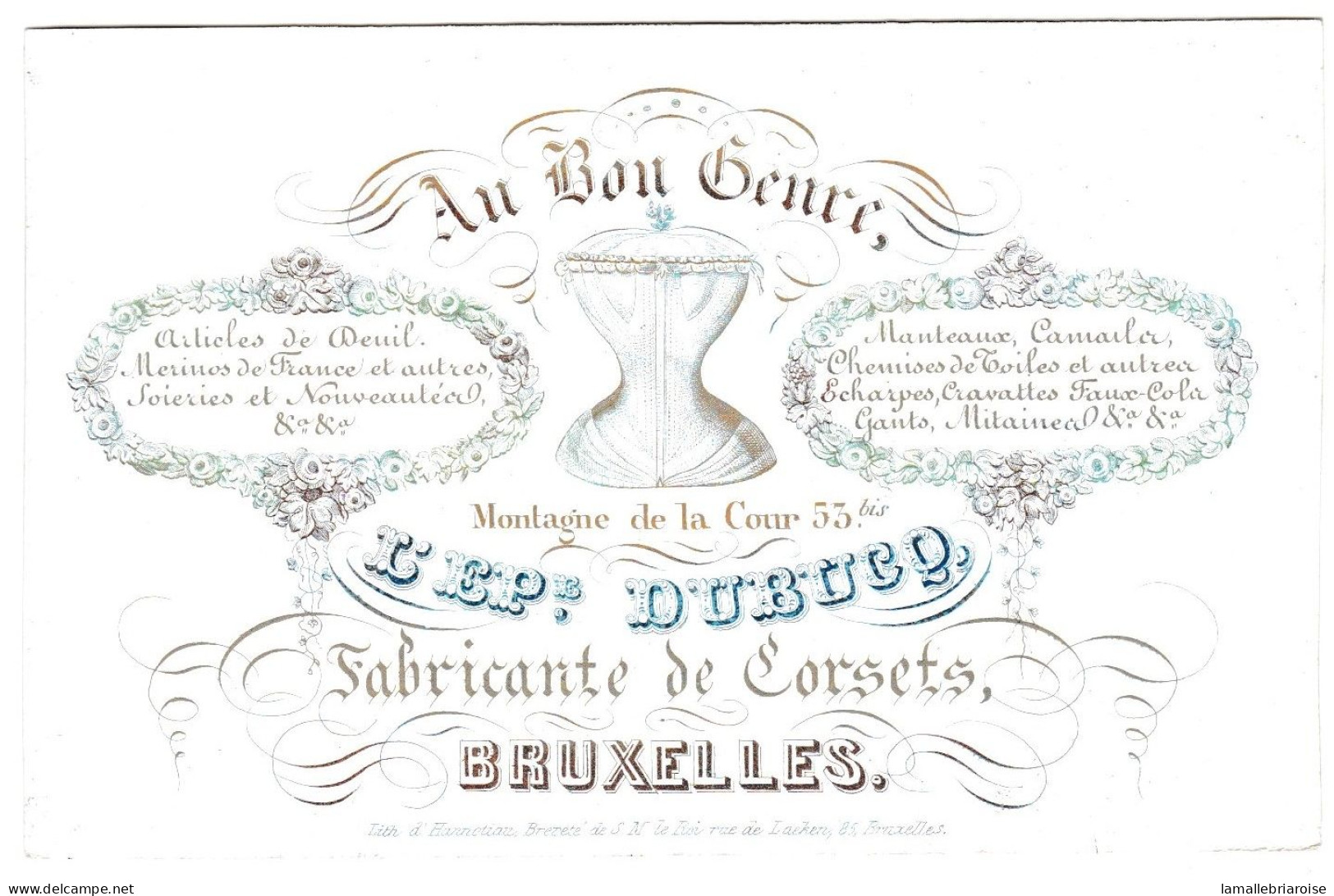 Belgique "Carte Porcelaine"  Porseleinkaart,Au Bon Genre, Corsets, Epouse Dubucq, Bruxelles, Dim:118x76mm - Cartoline Porcellana