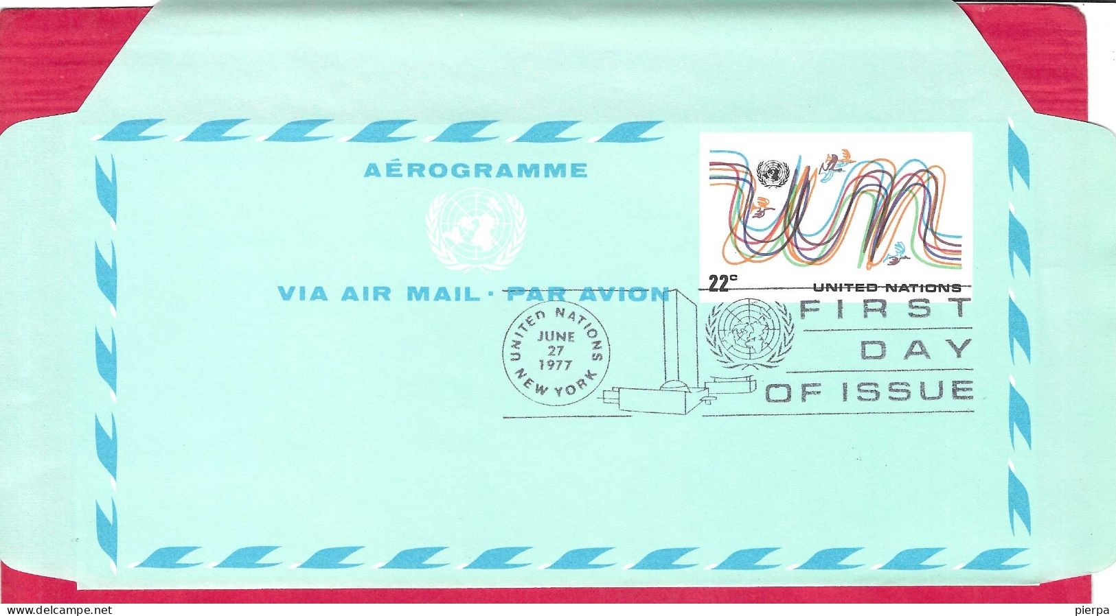 O.N.U. . - 1977 - INTERO AEROGRAMMA CENT. 22 - ANNULLO F.D.C. *JUNE 27, 1977* A TARGHETTA - FORMATO COMMERCIALE - Used Stamps