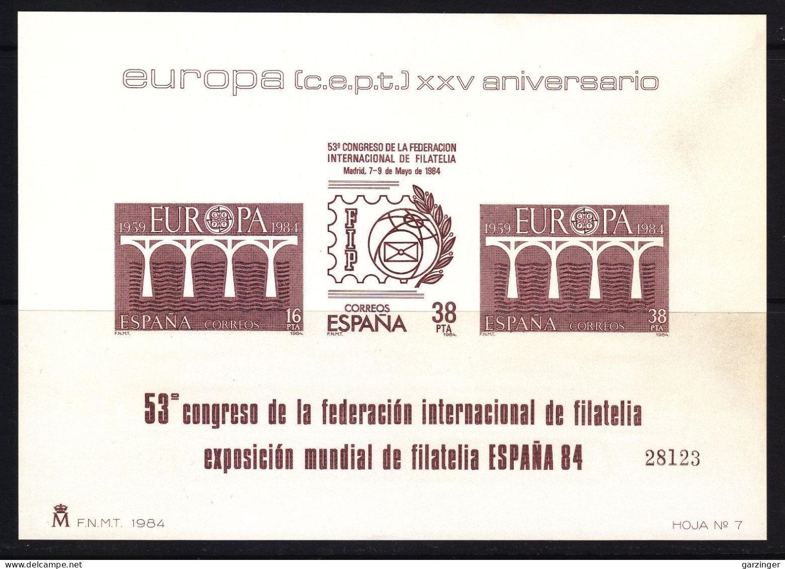 1984 PRUEBAS OFICIALES EDIFIL 7. NUEVO **/MNH. VALOR CATALOGO 76€. - Feuillets Souvenir