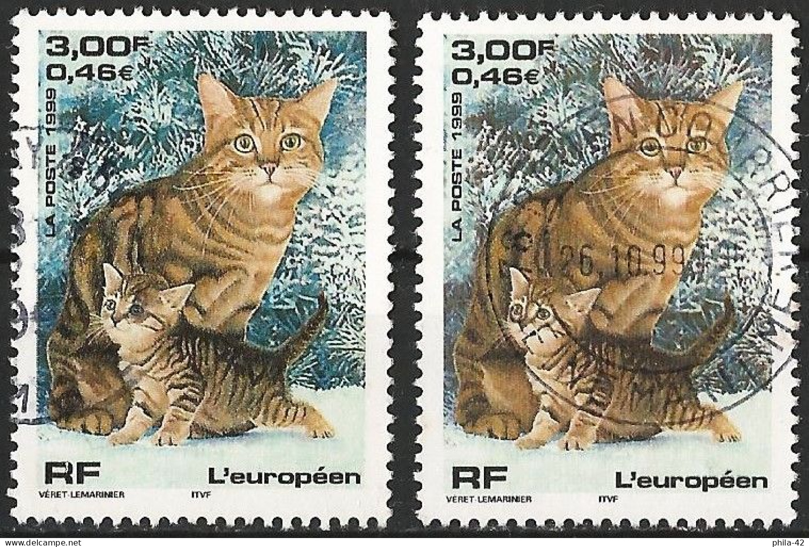 France 1999 - Mi 3425 - YT 3284 ( European Domestic Cat ) Two Shades Of Color - Used Stamps